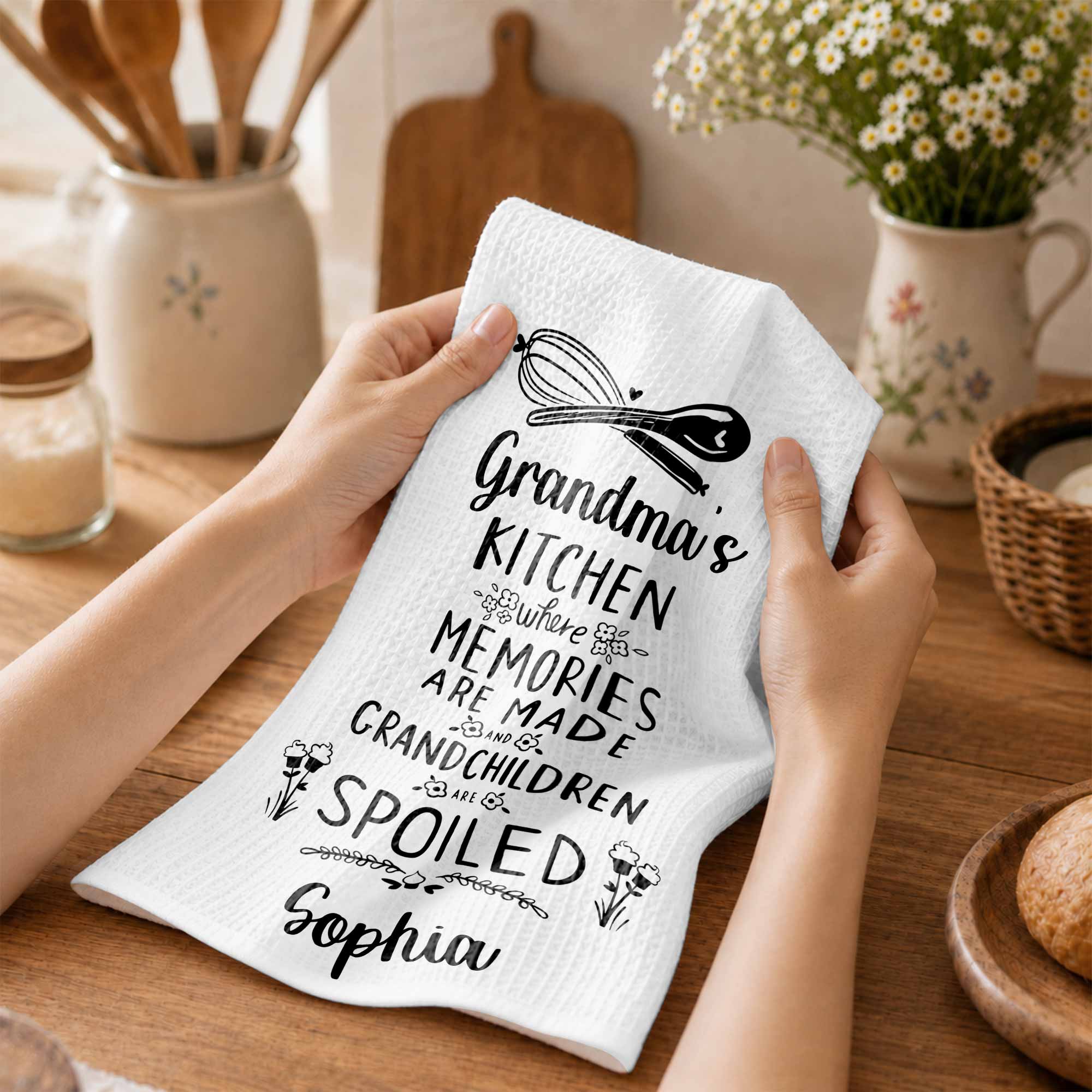 Personalized Kitchen Towel Custom Name Gift for Grandma