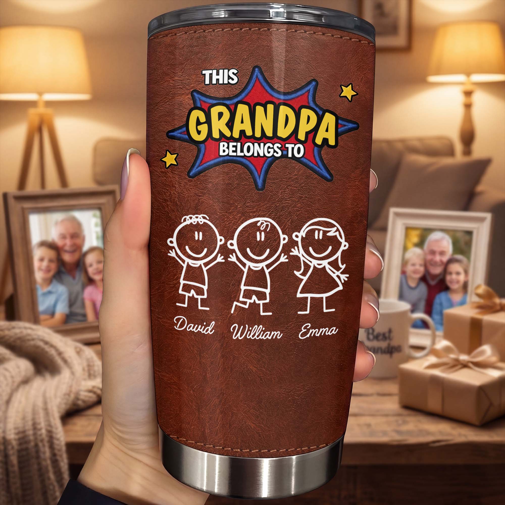 Personalized Stainless Steel Tumbler Custom Kid Art Gift for Grandpa Tumbler GradoCreations