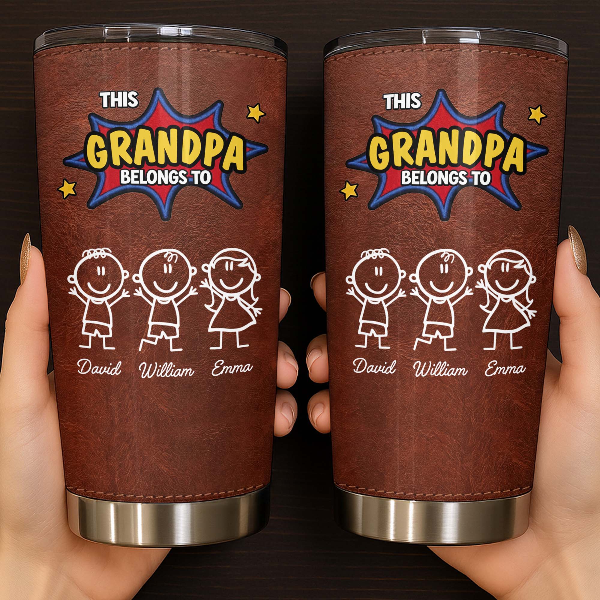 Personalized Stainless Steel Tumbler Custom Kid Art Gift for Grandpa Tumbler GradoCreations