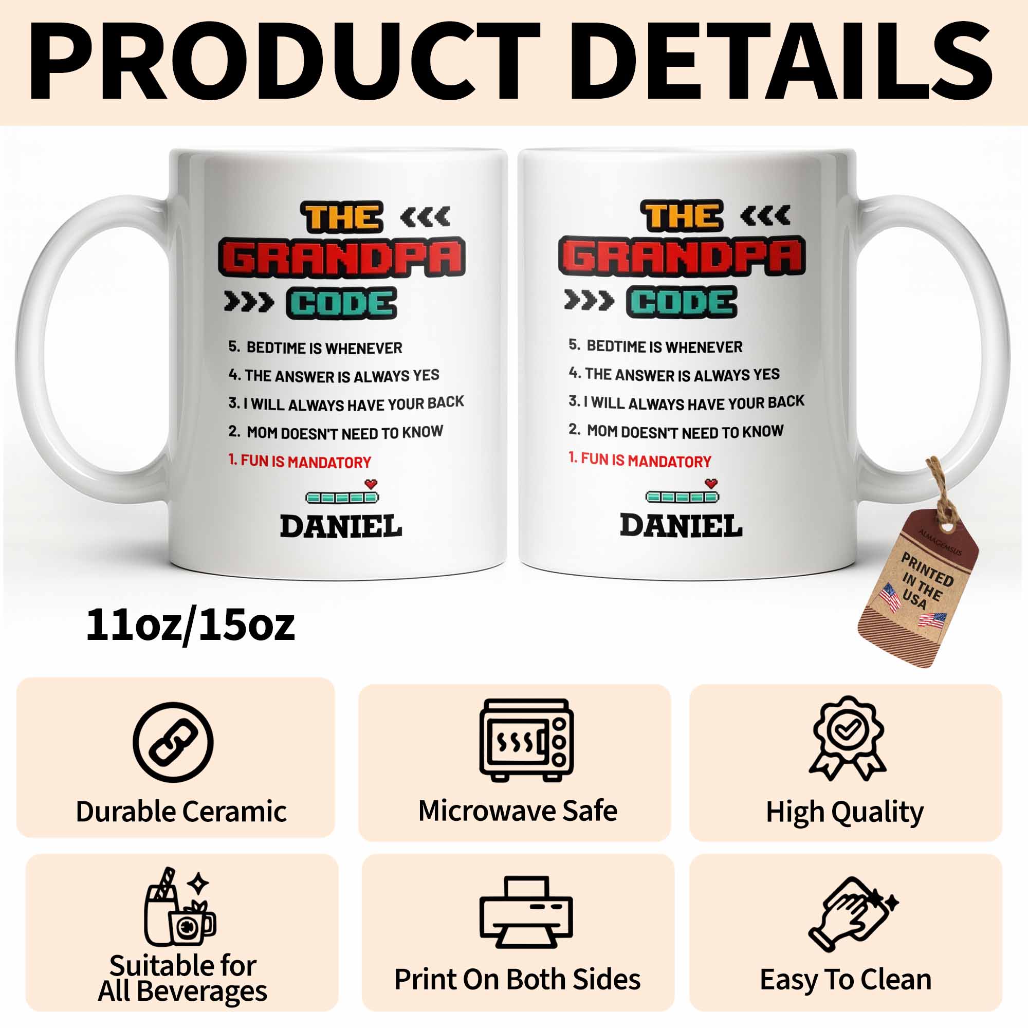 Personalized Grandpa Coffee Mug Video Game Loading Bar Gift Edge-to-edge Mug GradoCreations