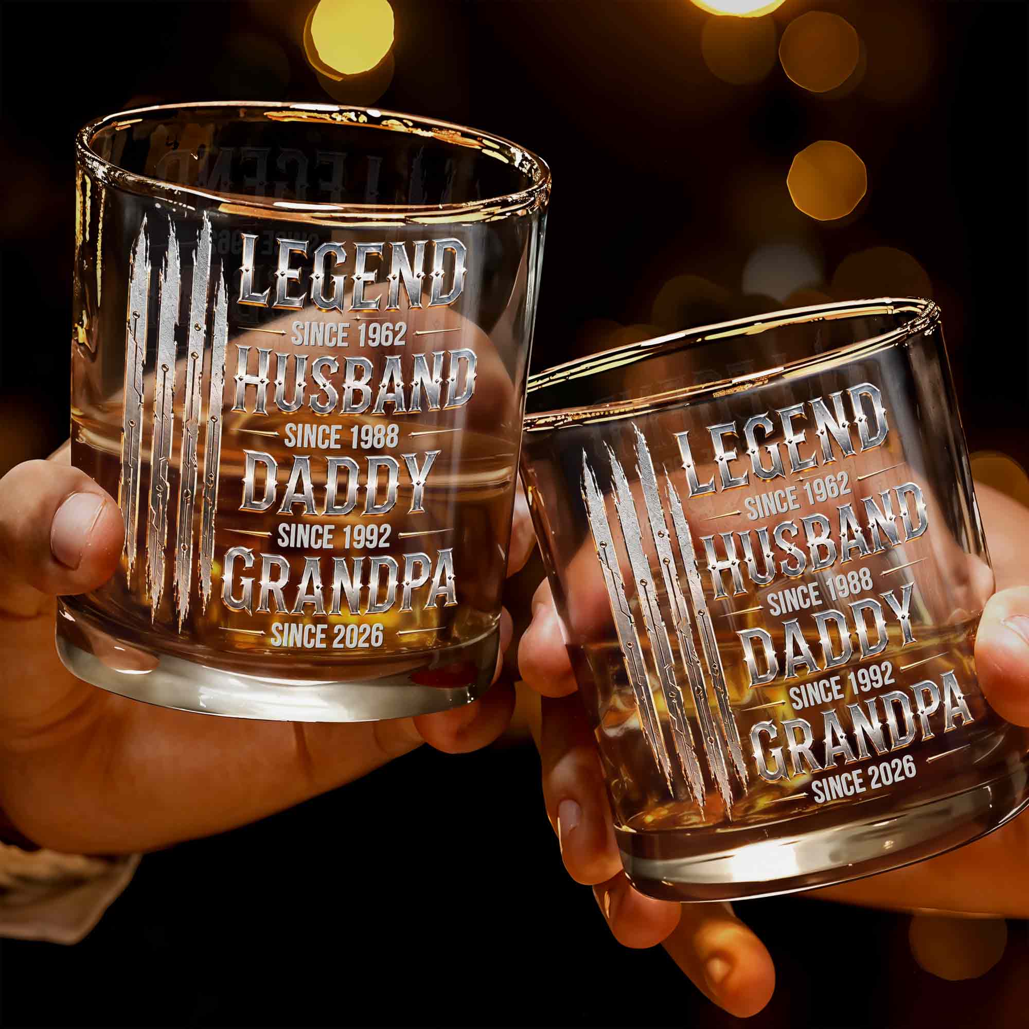 Personalized Custom Whiskey Glass Gift for Dad Grandpa with Dates