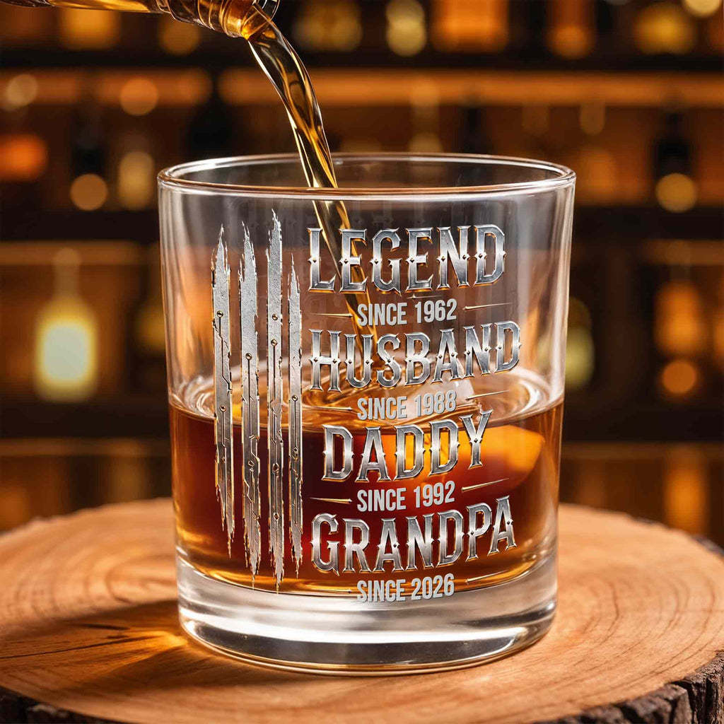 Personalized Custom Whiskey Glass Gift for Dad Grandpa with Dates Whiskey Glass GradoCreations