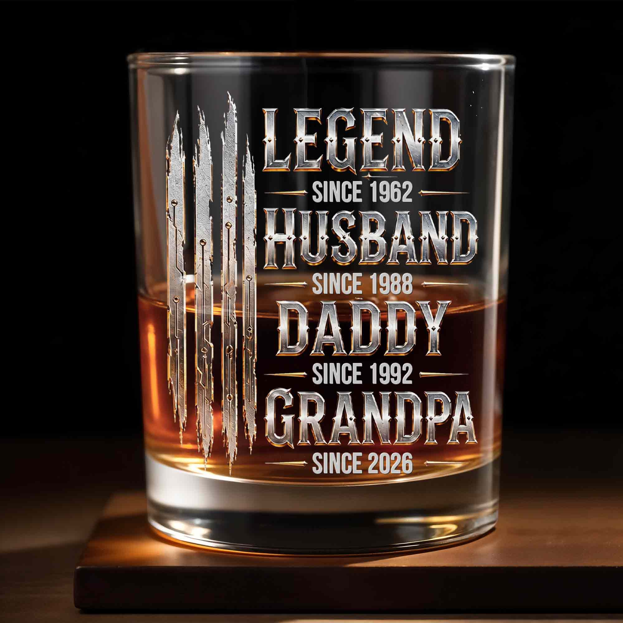Personalized Custom Whiskey Glass Gift for Dad Grandpa with Dates Whiskey Glass GradoCreations