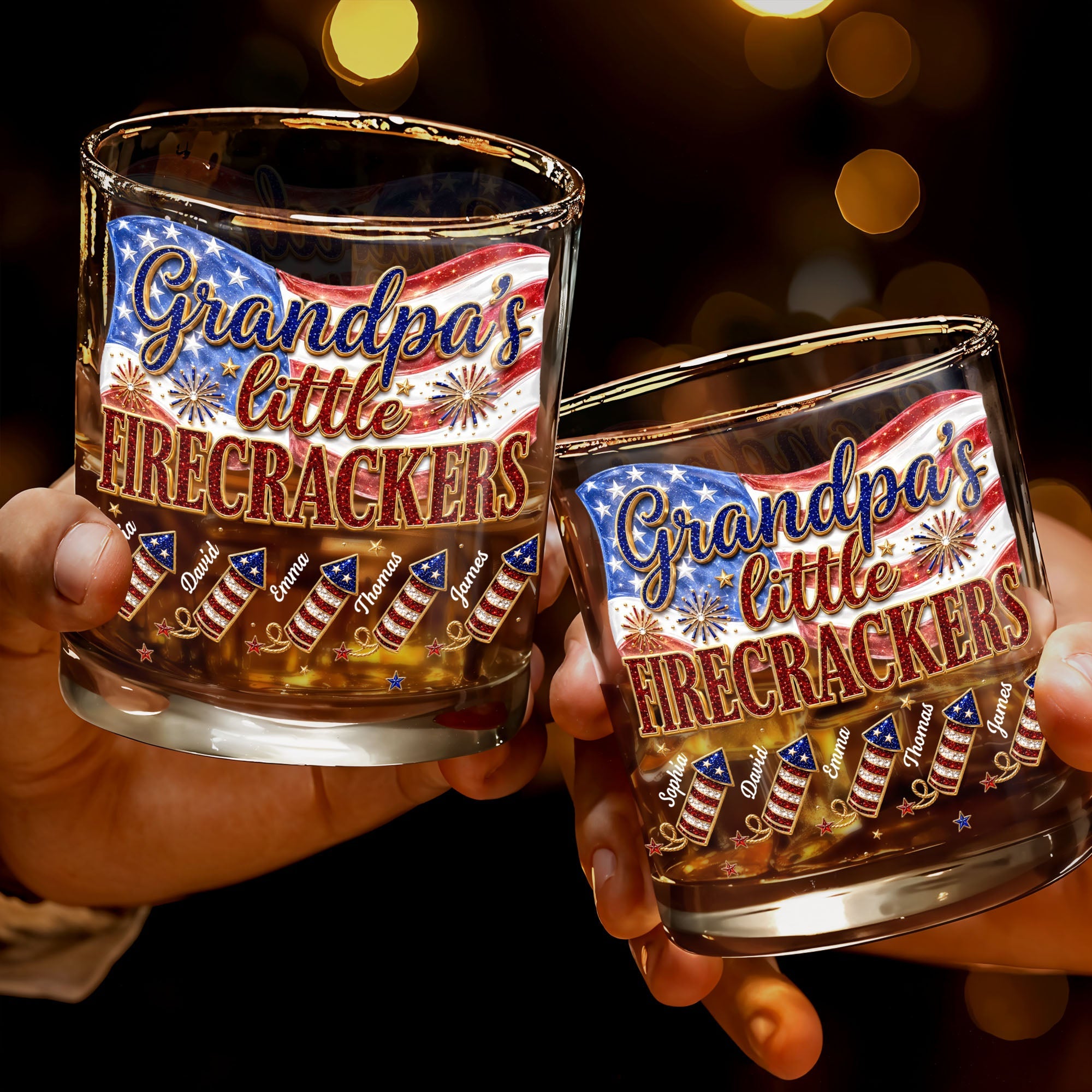 Personalized Whiskey Glass Patriotic American Flag Gift for Grandpa Whiskey Glass GradoCreations