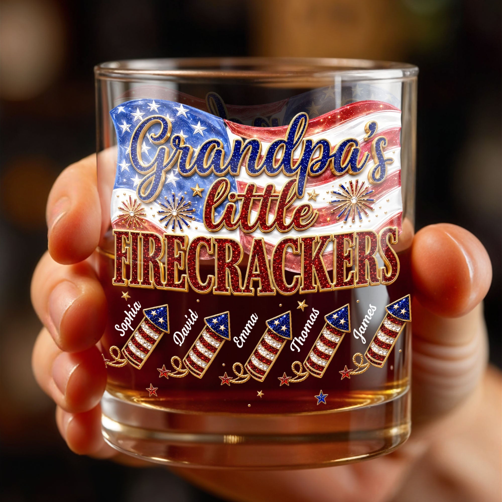 Personalized Whiskey Glass Patriotic American Flag Gift for Grandpa Whiskey Glass GradoCreations