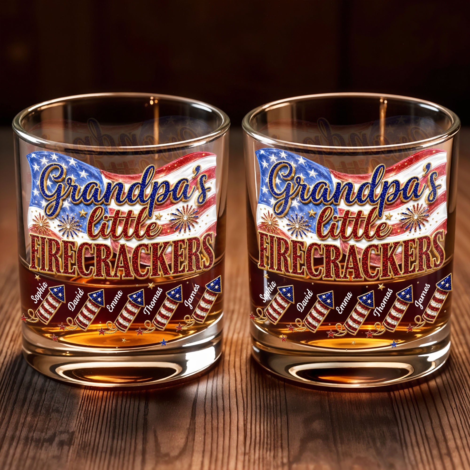Personalized Whiskey Glass Patriotic American Flag Gift for Grandpa Whiskey Glass GradoCreations