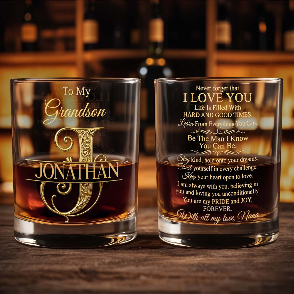 Personalized Custom Whiskey Glass with Monogram for Grandson Whiskey Glass GradoCreations
