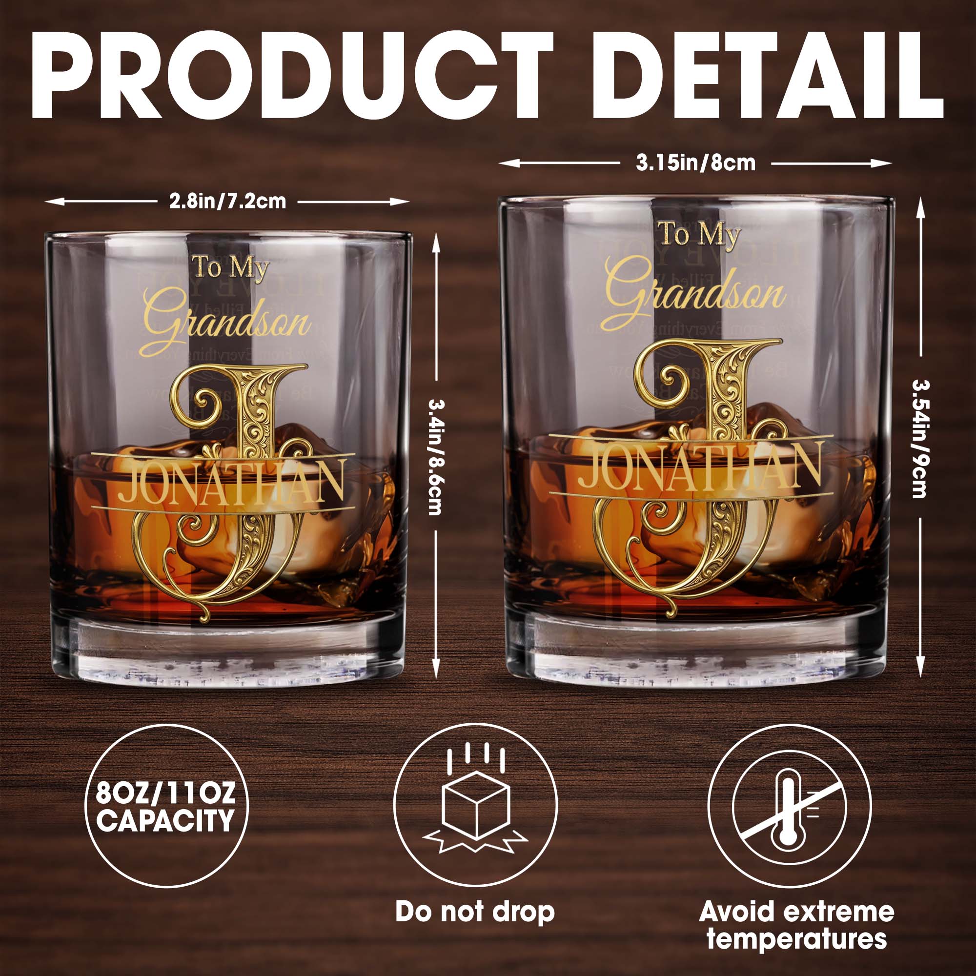 Personalized Custom Whiskey Glass with Monogram for Grandson Whiskey Glass GradoCreations