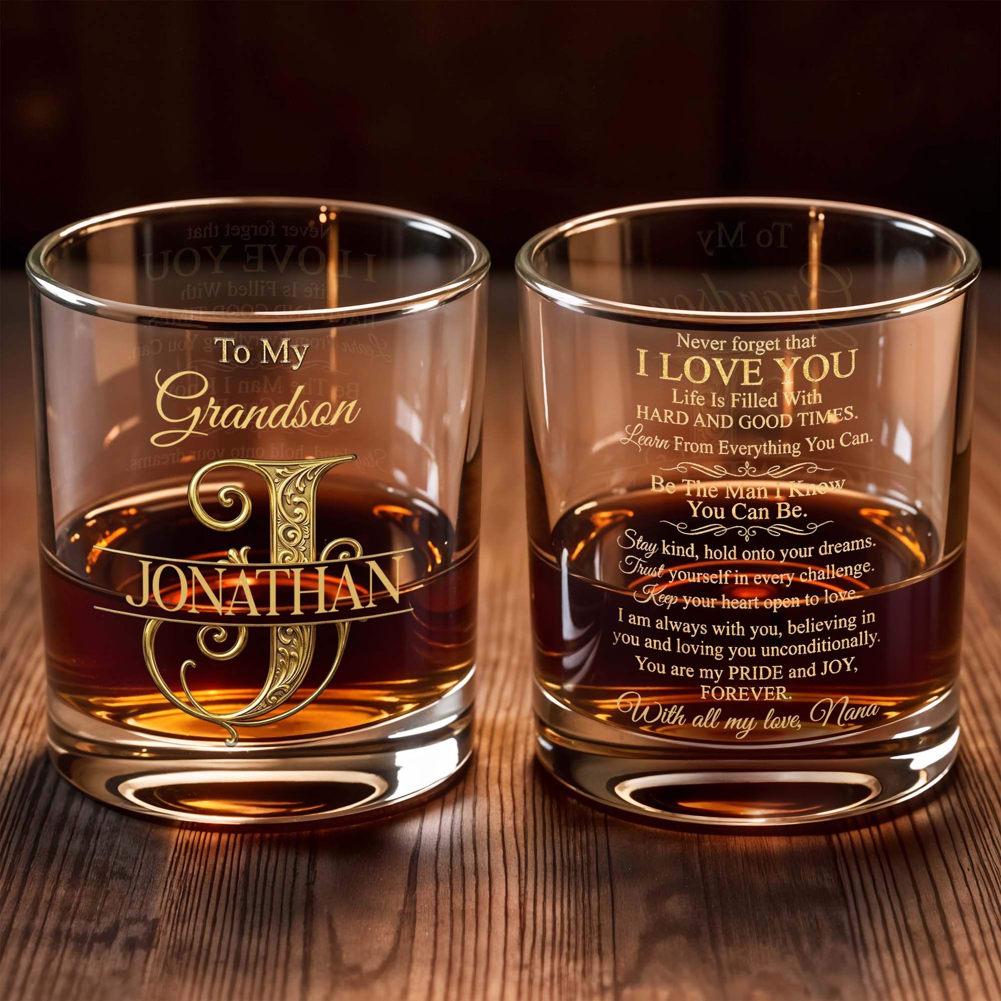 Personalized Custom Whiskey Glass with Monogram for Grandson Whiskey Glass GradoCreations