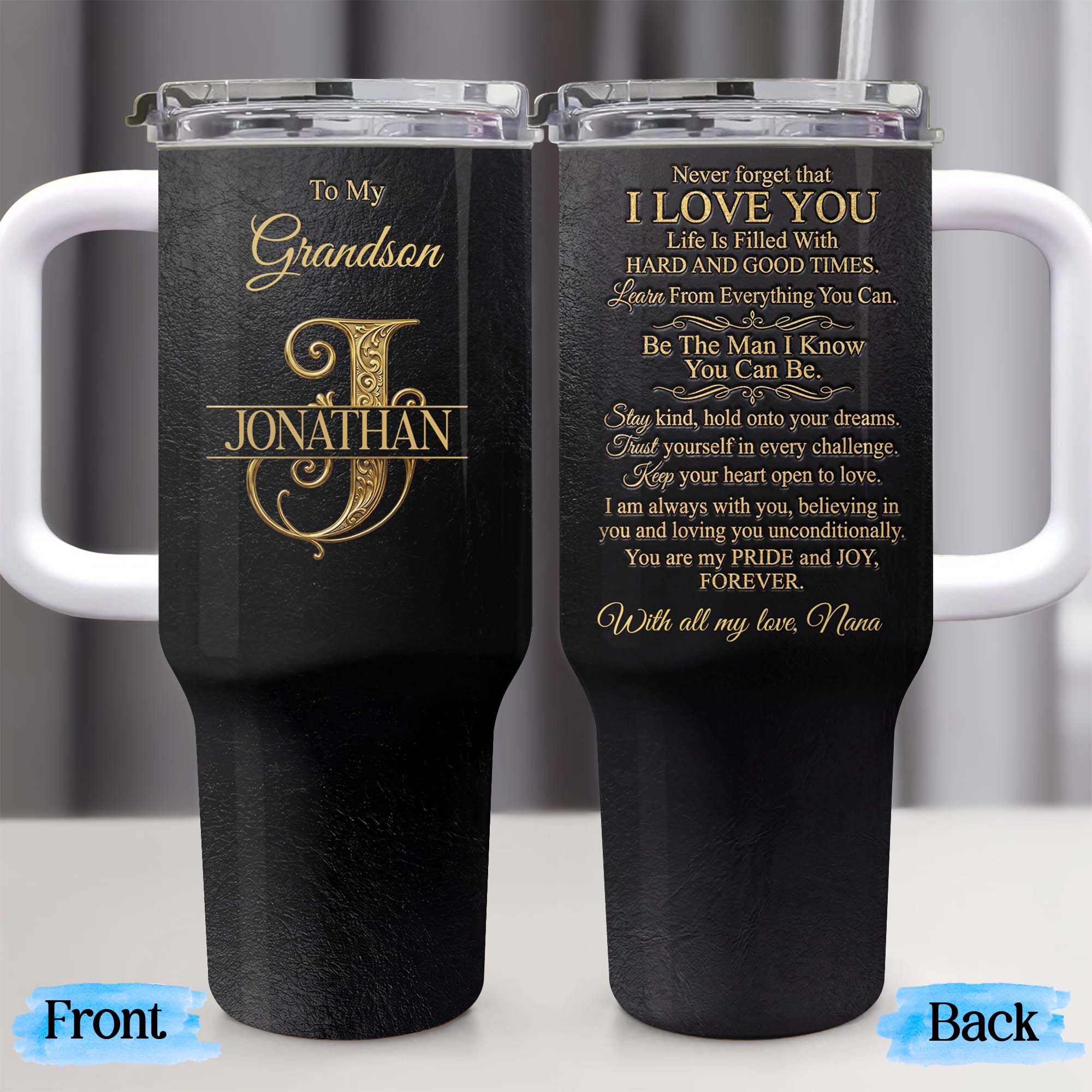 Personalized 40oz Insulated Tumbler Custom Name Gift for Grandson 40oz Tumbler GradoCreations