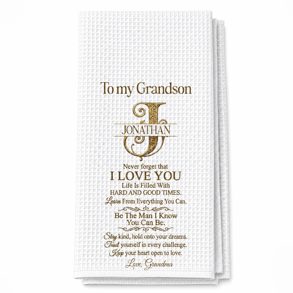 Personalized Kitchen Towel for Grandson with Custom Monogram Gift
