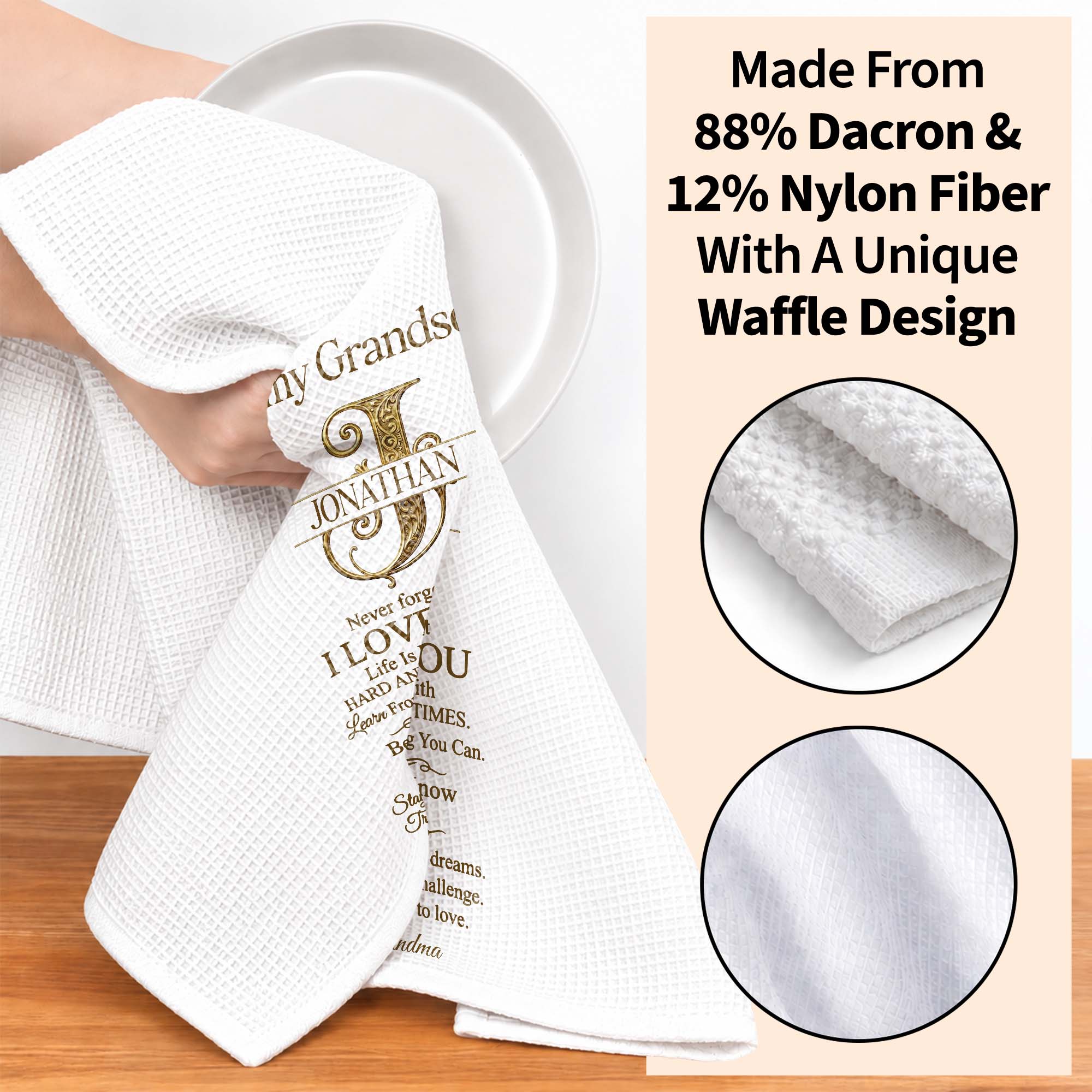 Personalized Kitchen Towel for Grandson with Custom Monogram Gift