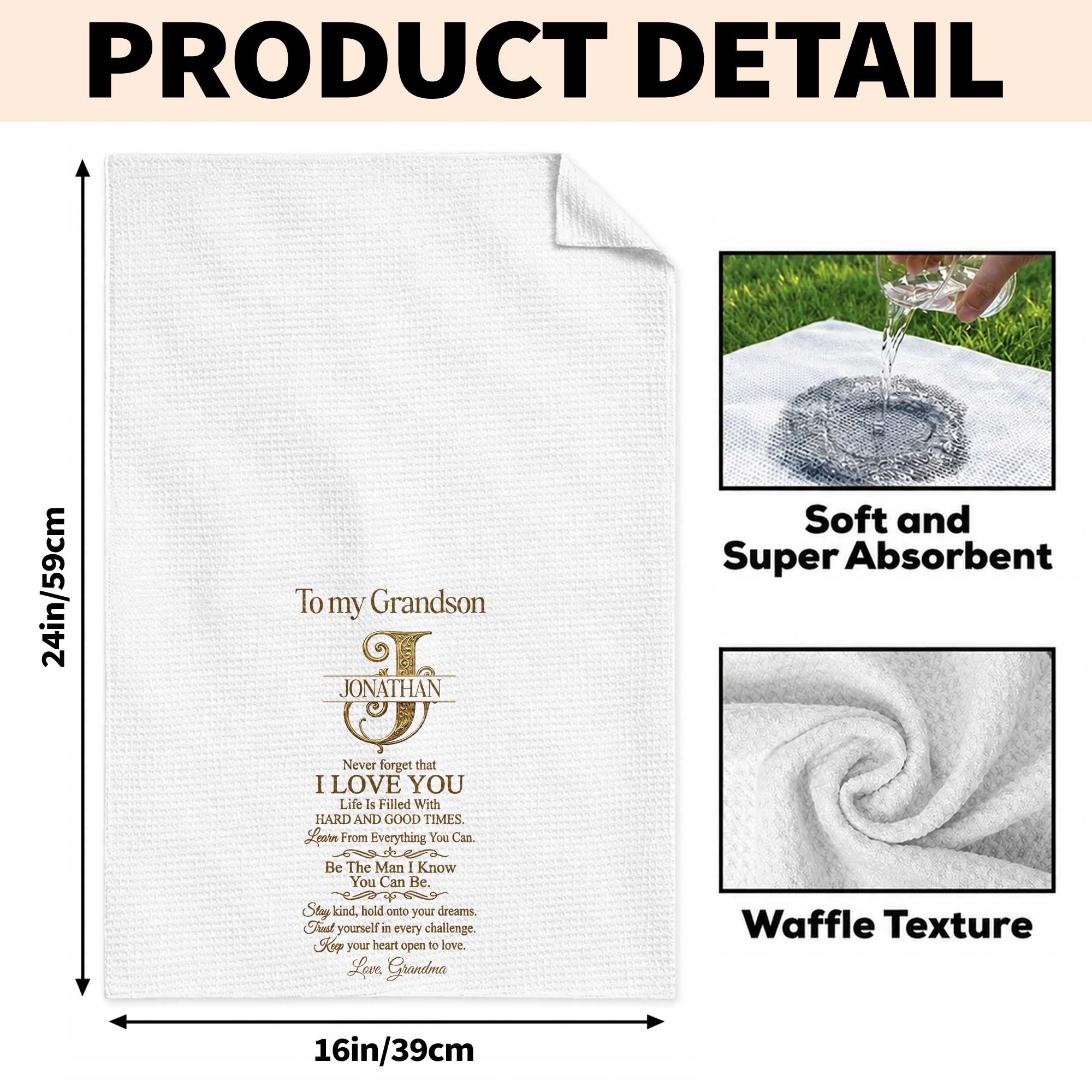 Personalized Kitchen Towel for Grandson with Custom Monogram Gift