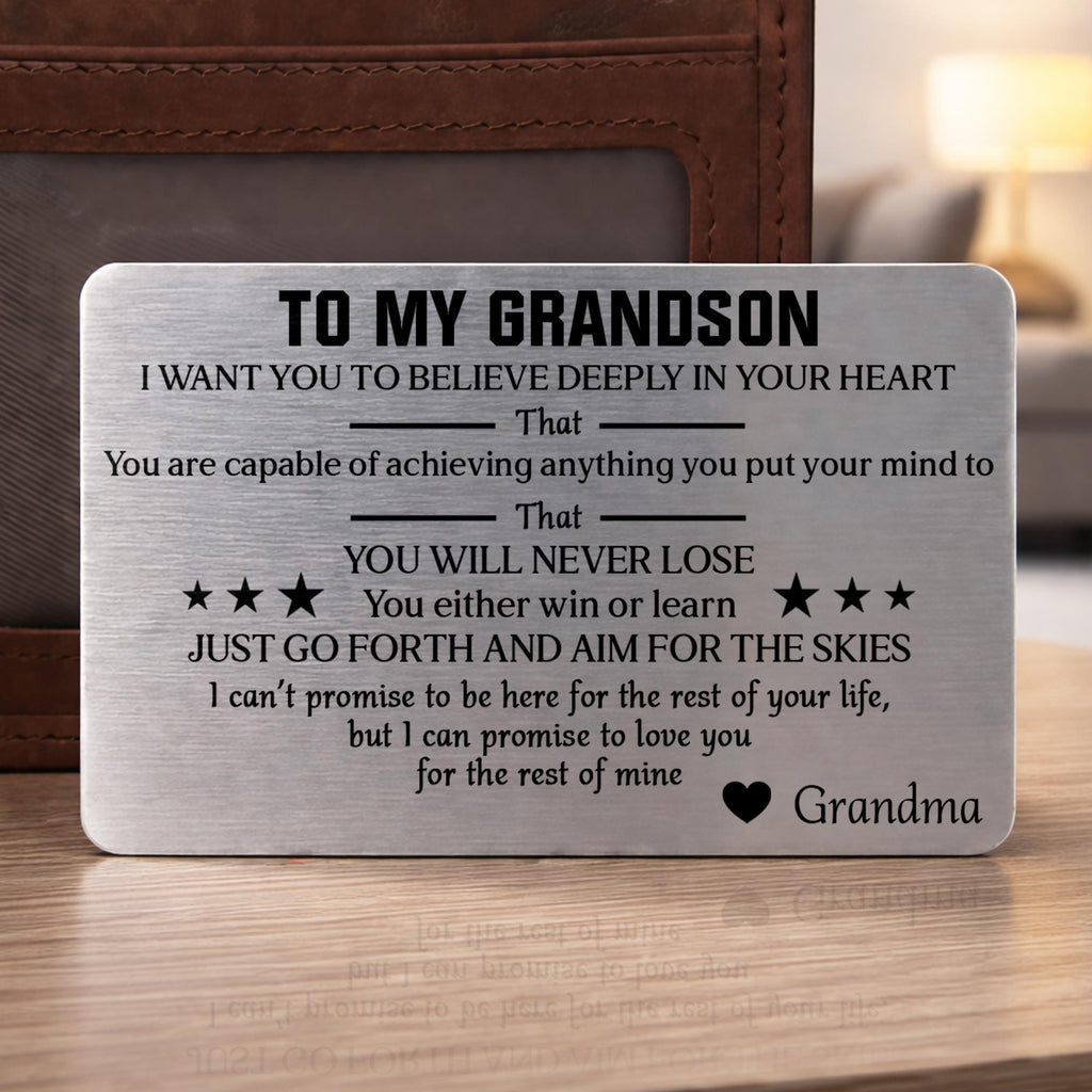 Personalized Aluminum Wallet Card Custom Message for Grandson Wallet Card GradoCreations