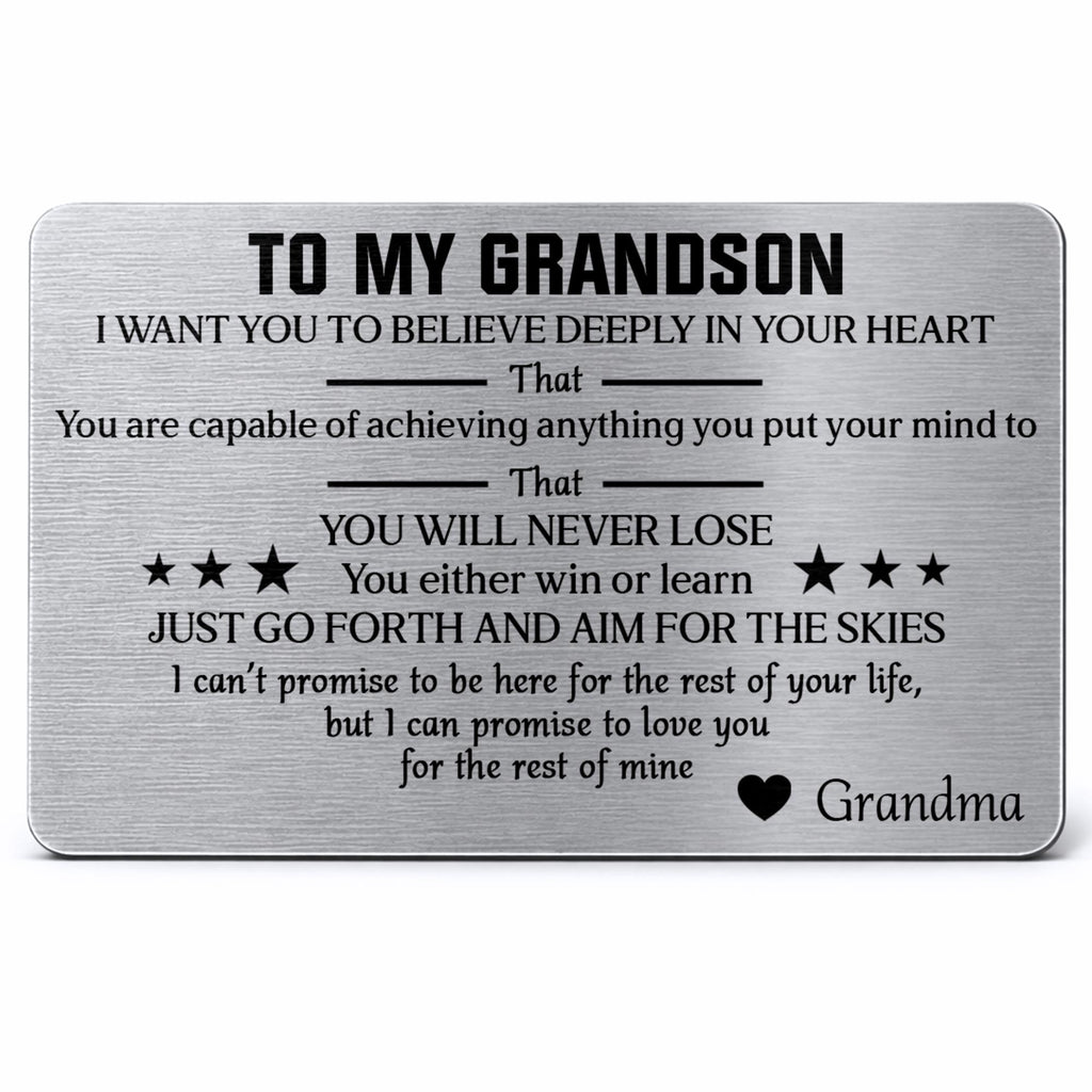 Personalized Aluminum Wallet Card Custom Message for Grandson Wallet Card GradoCreations
