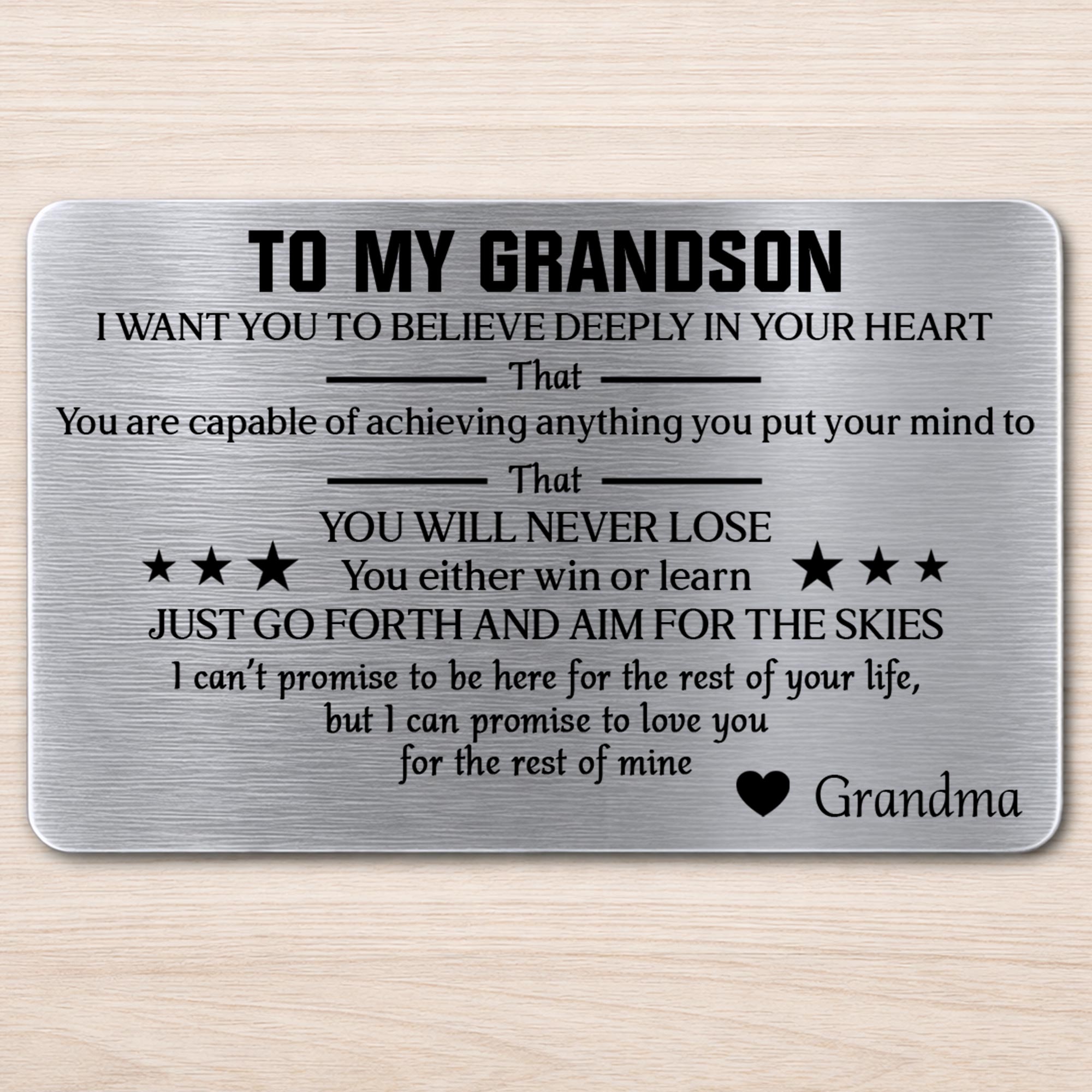 Personalized Aluminum Wallet Card Custom Message for Grandson Wallet Card GradoCreations