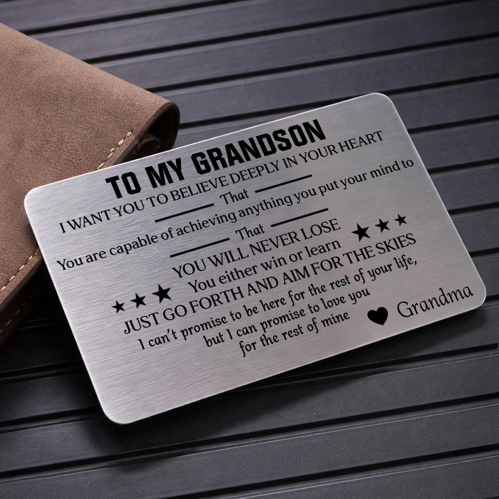 Personalized Aluminum Wallet Card Custom Message for Grandson Wallet Card GradoCreations