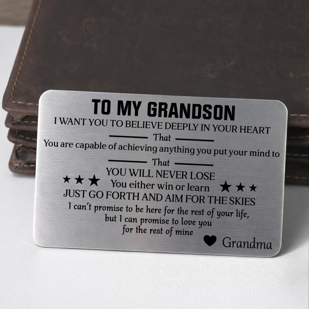 Personalized Aluminum Wallet Card Custom Message for Grandson Wallet Card GradoCreations