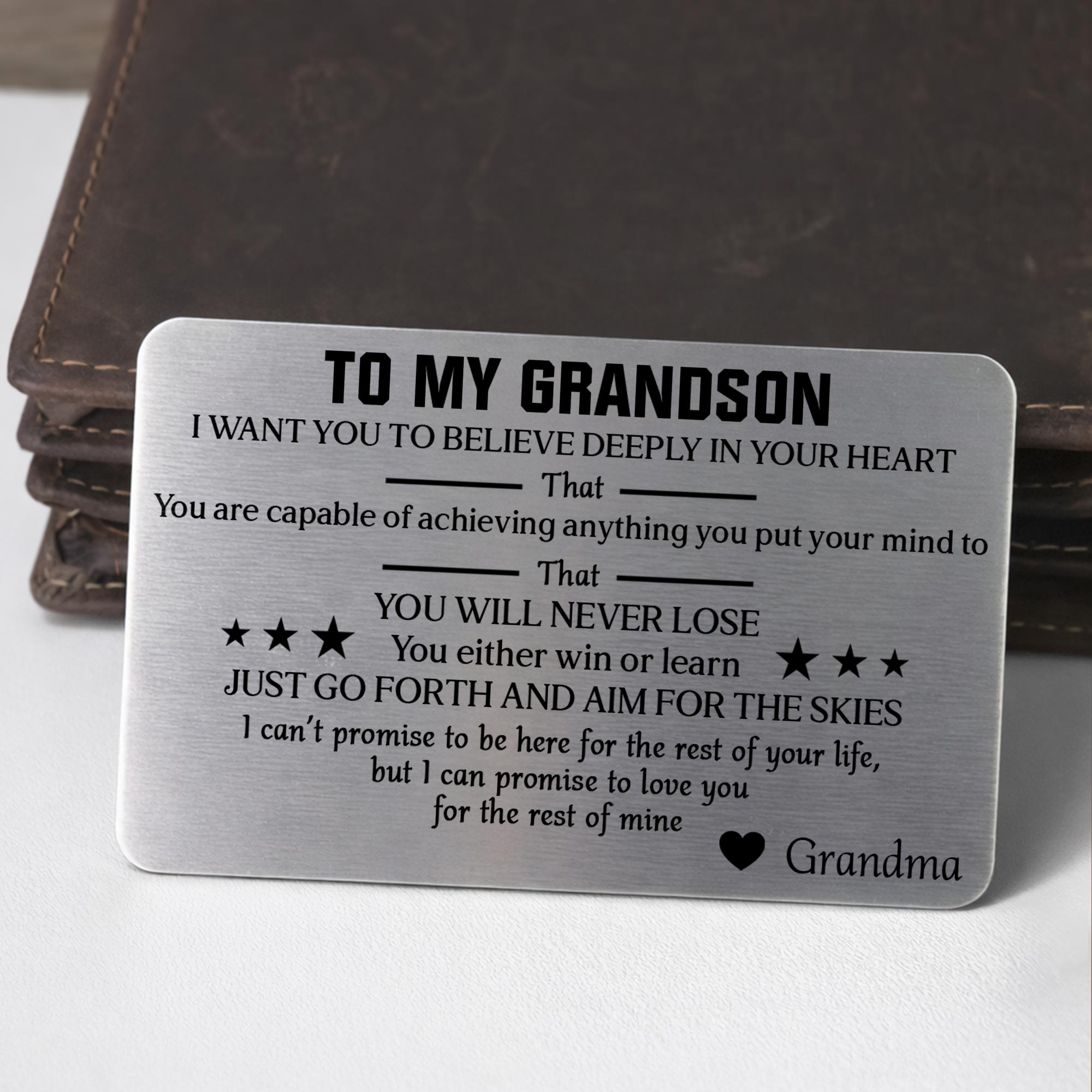 Personalized Aluminum Wallet Card Custom Message for Grandson Wallet Card GradoCreations
