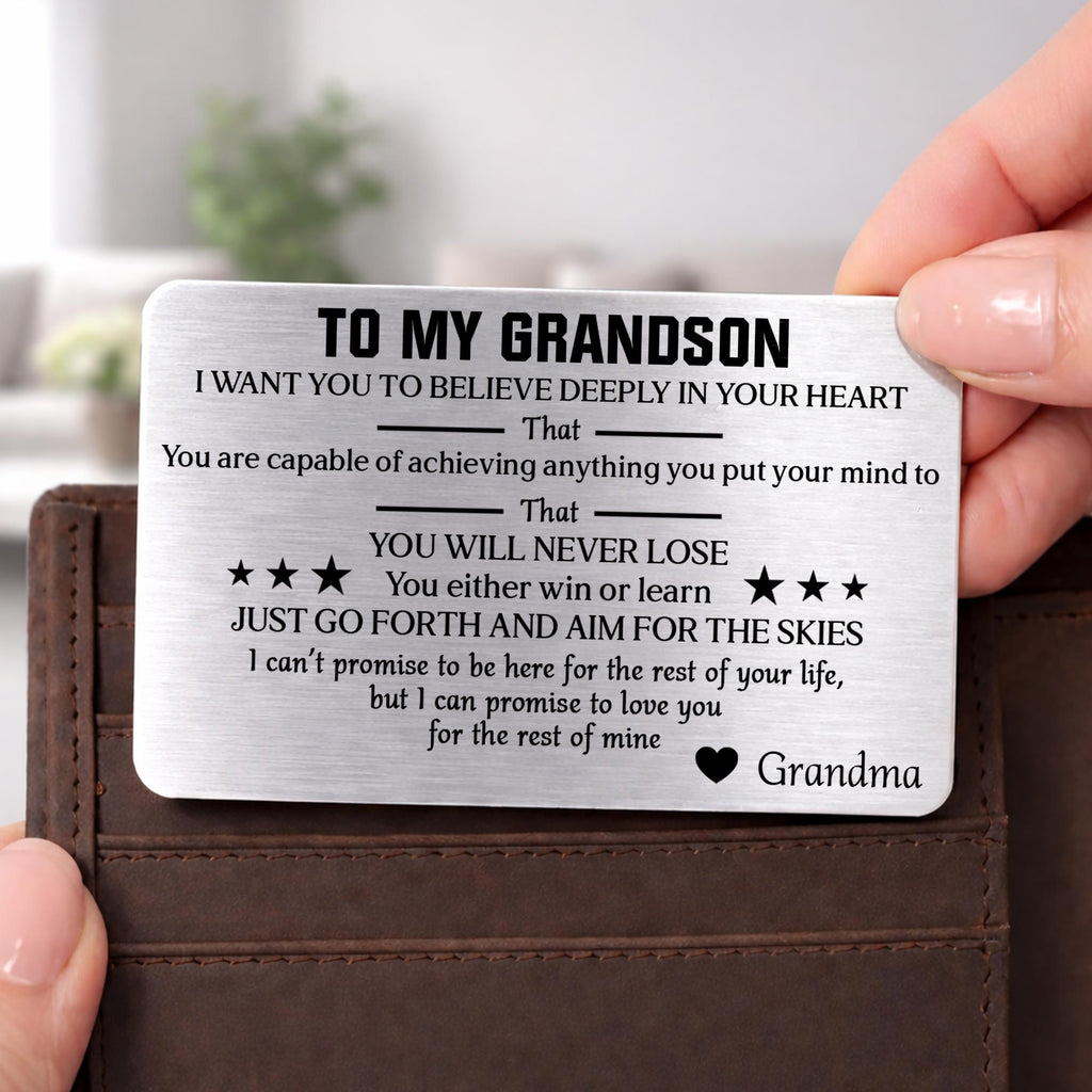 Personalized Aluminum Wallet Card Custom Message for Grandson Wallet Card GradoCreations
