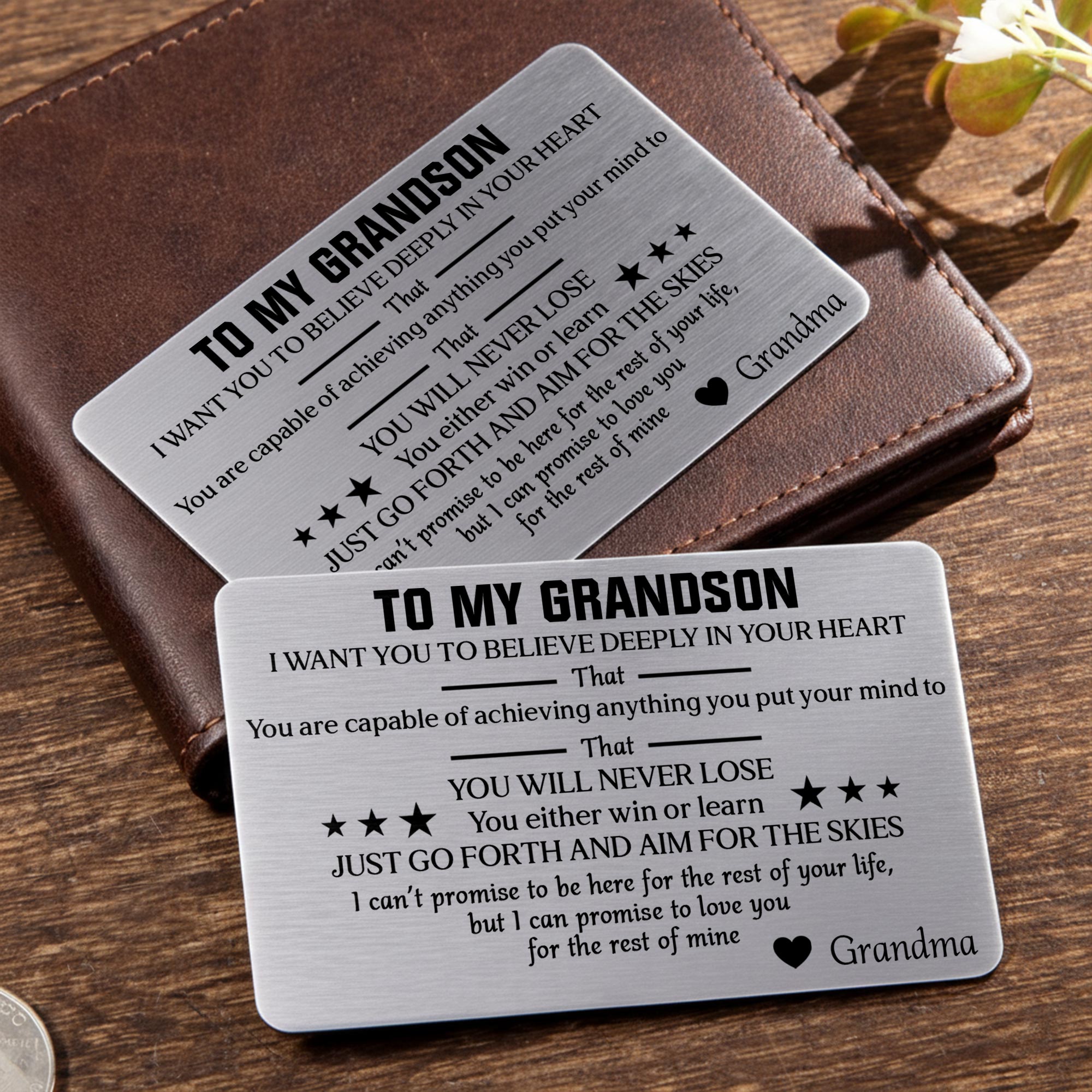 Personalized Aluminum Wallet Card Custom Message for Grandson Wallet Card GradoCreations