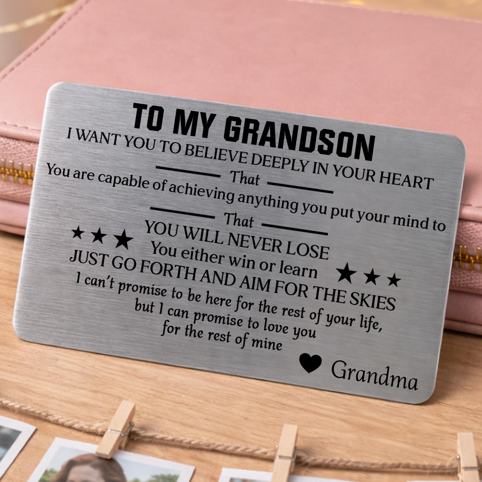 Personalized Aluminum Wallet Card Custom Message for Grandson Wallet Card GradoCreations