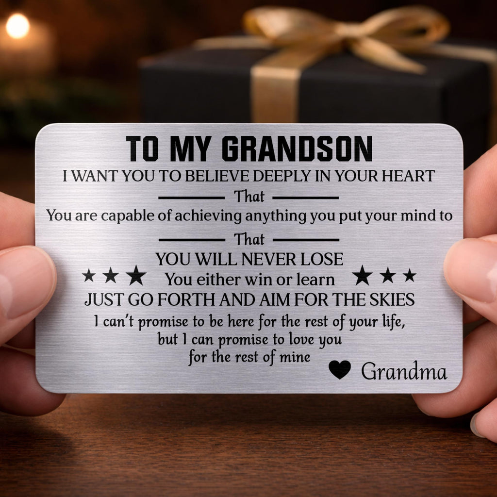 Personalized Aluminum Wallet Card Custom Message for Grandson Wallet Card GradoCreations