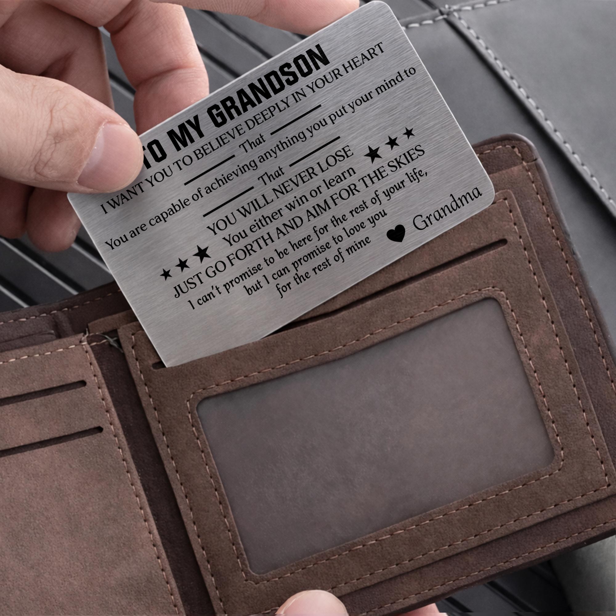 Personalized Aluminum Wallet Card Custom Message for Grandson Wallet Card GradoCreations