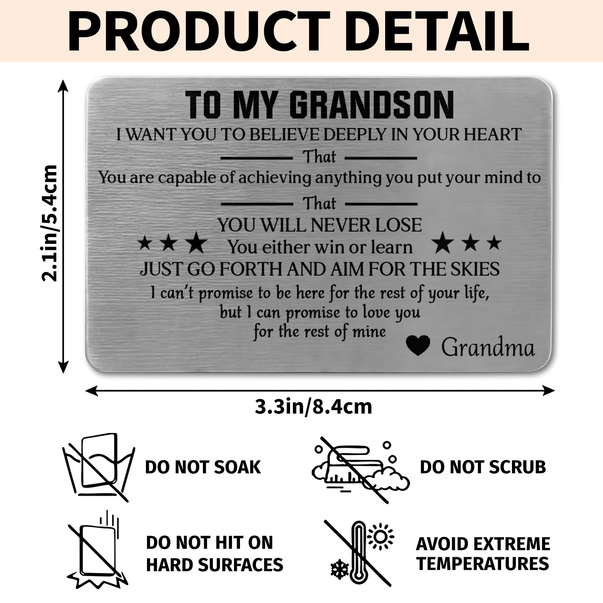 Personalized Aluminum Wallet Card Custom Message for Grandson Wallet Card GradoCreations