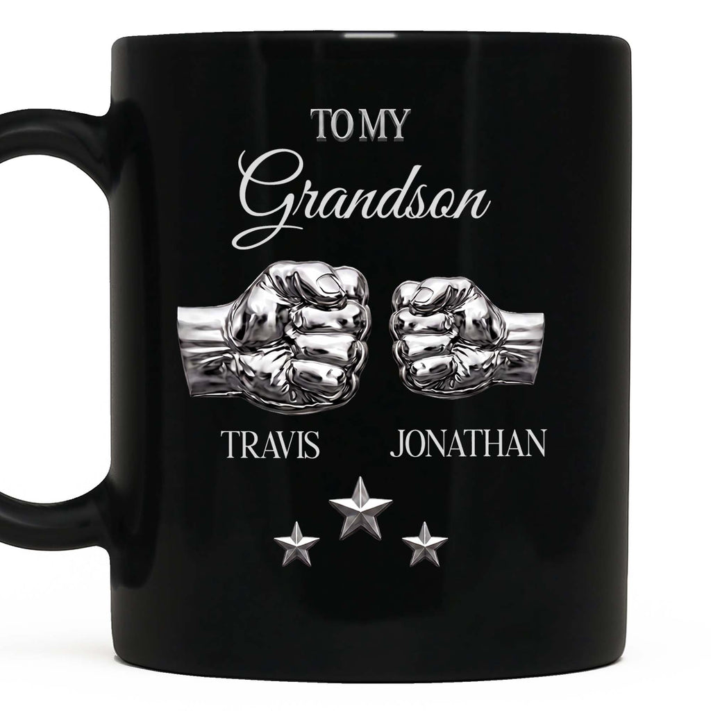 Personalized Black Mug with Fist Bump Design for Grandson Black Mug GradoCreations