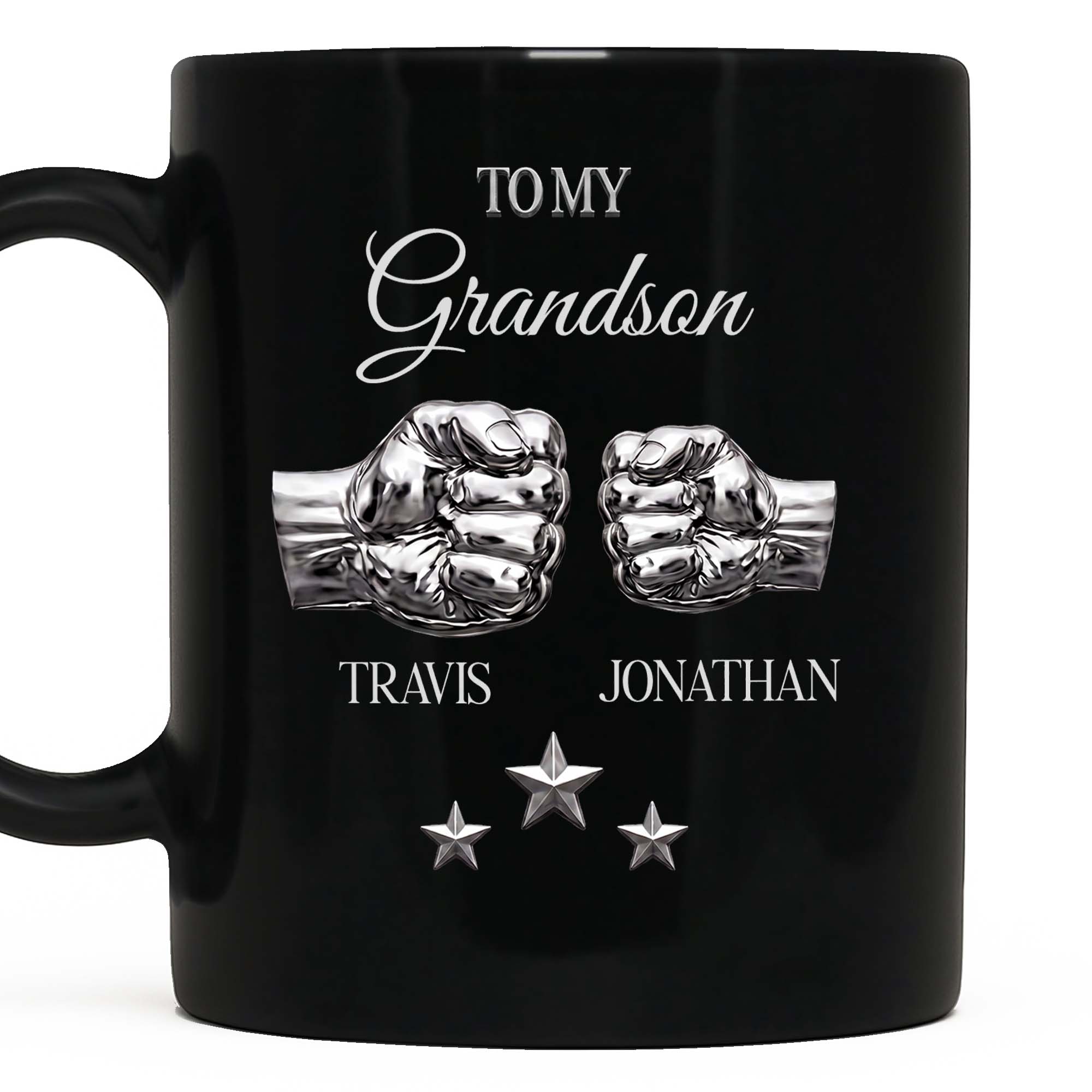 Personalized Black Mug with Fist Bump Design for Grandson Black Mug GradoCreations