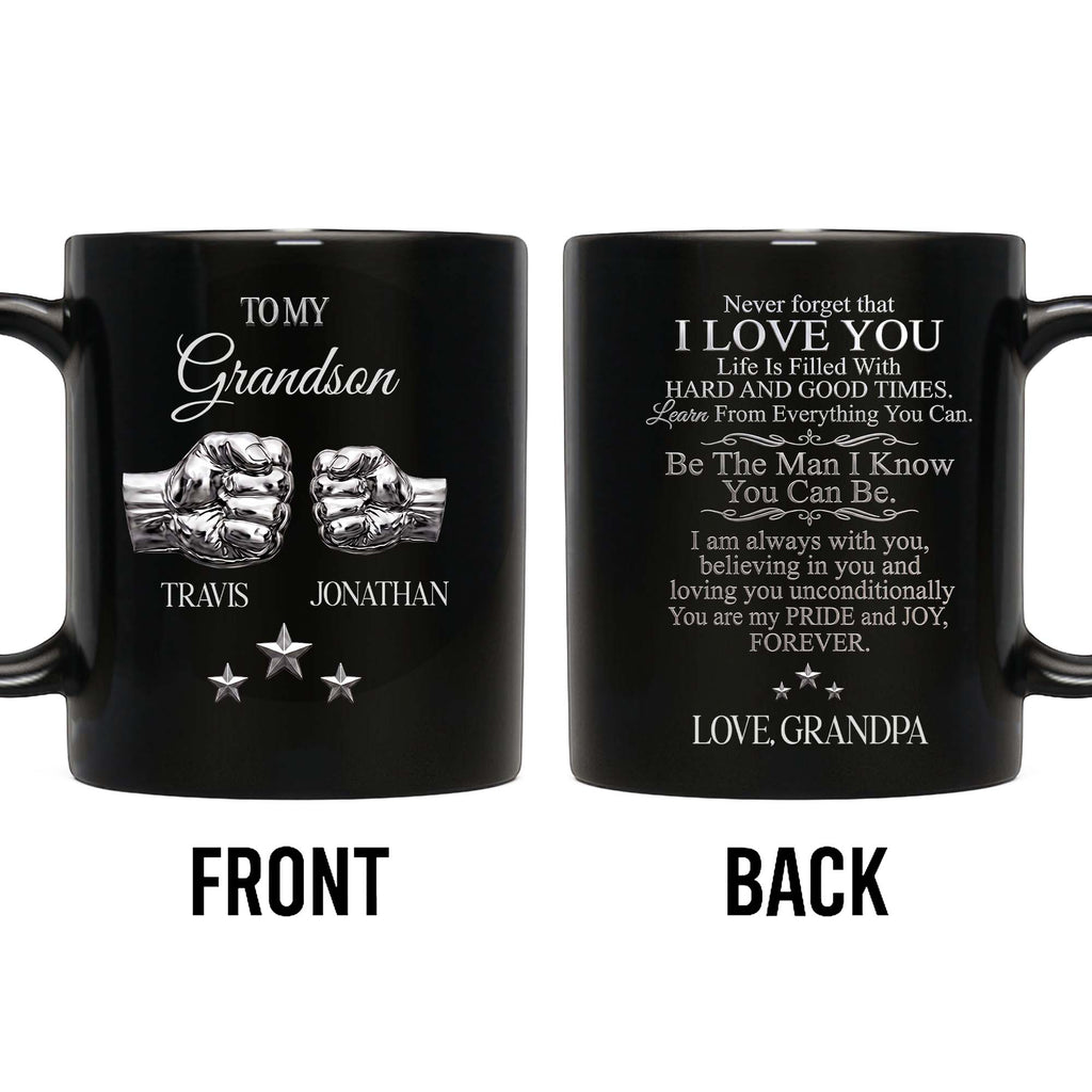 Personalized Black Mug with Fist Bump Design for Grandson Black Mug GradoCreations