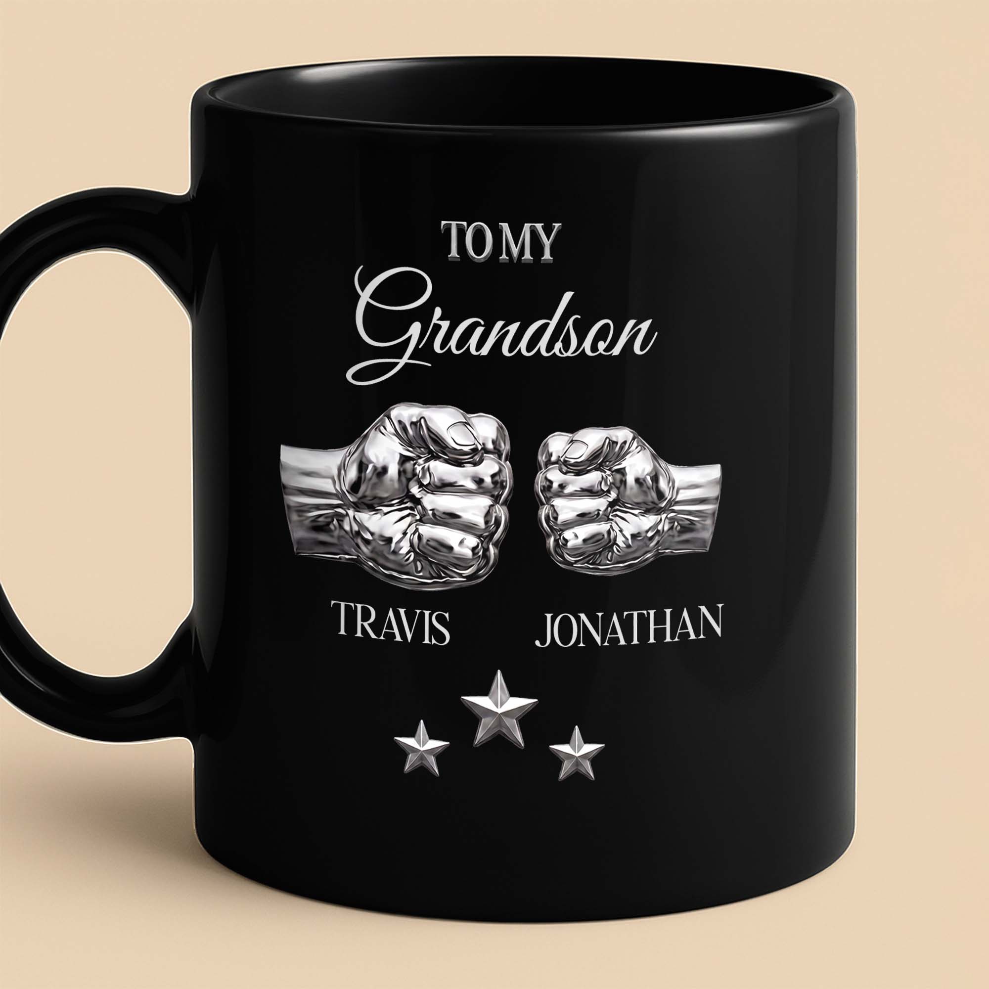 Personalized Black Mug with Fist Bump Design for Grandson Black Mug GradoCreations