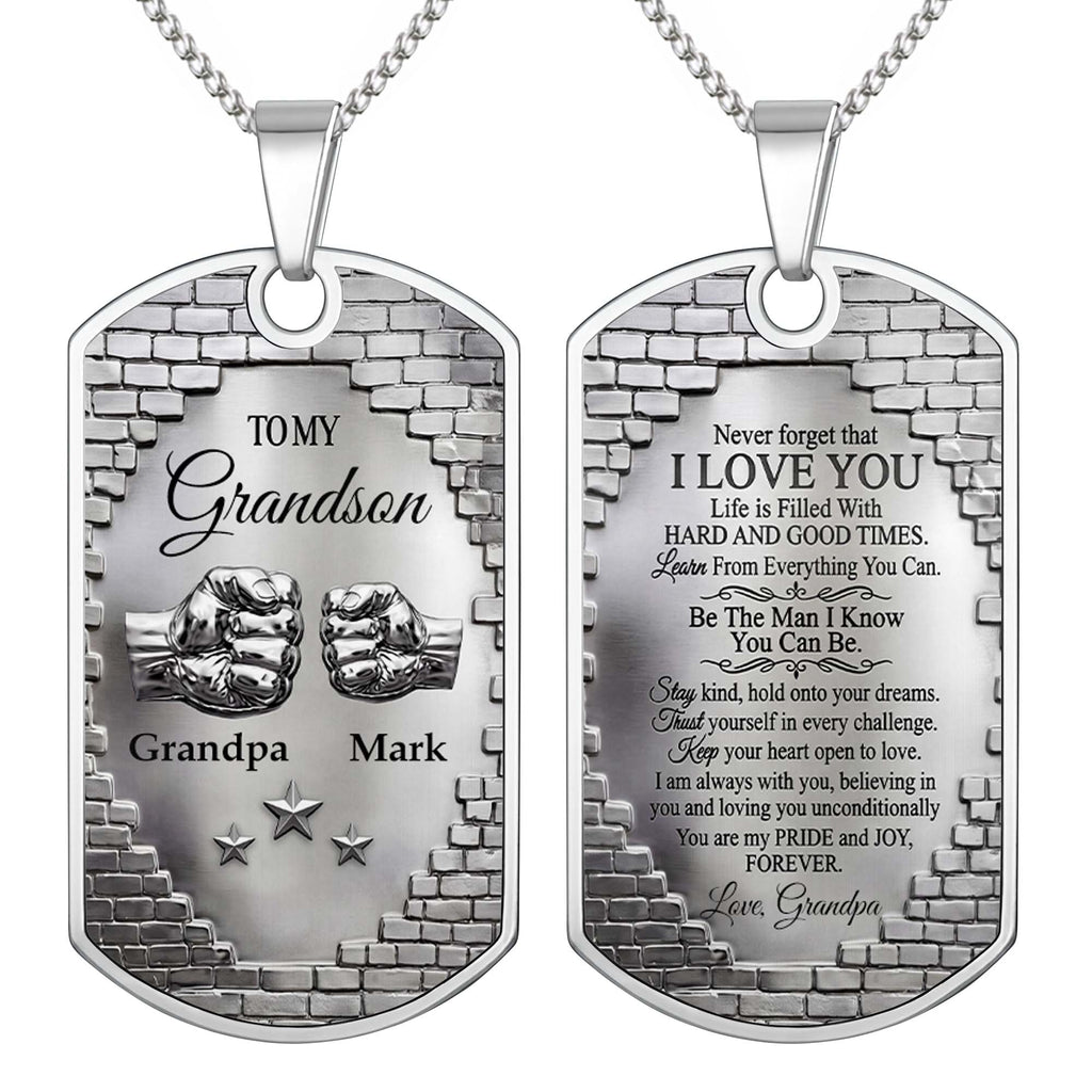 Personalized Dog Tag Necklace Custom Name for Grandson Gift Dog Tag Necklace GradoCreations