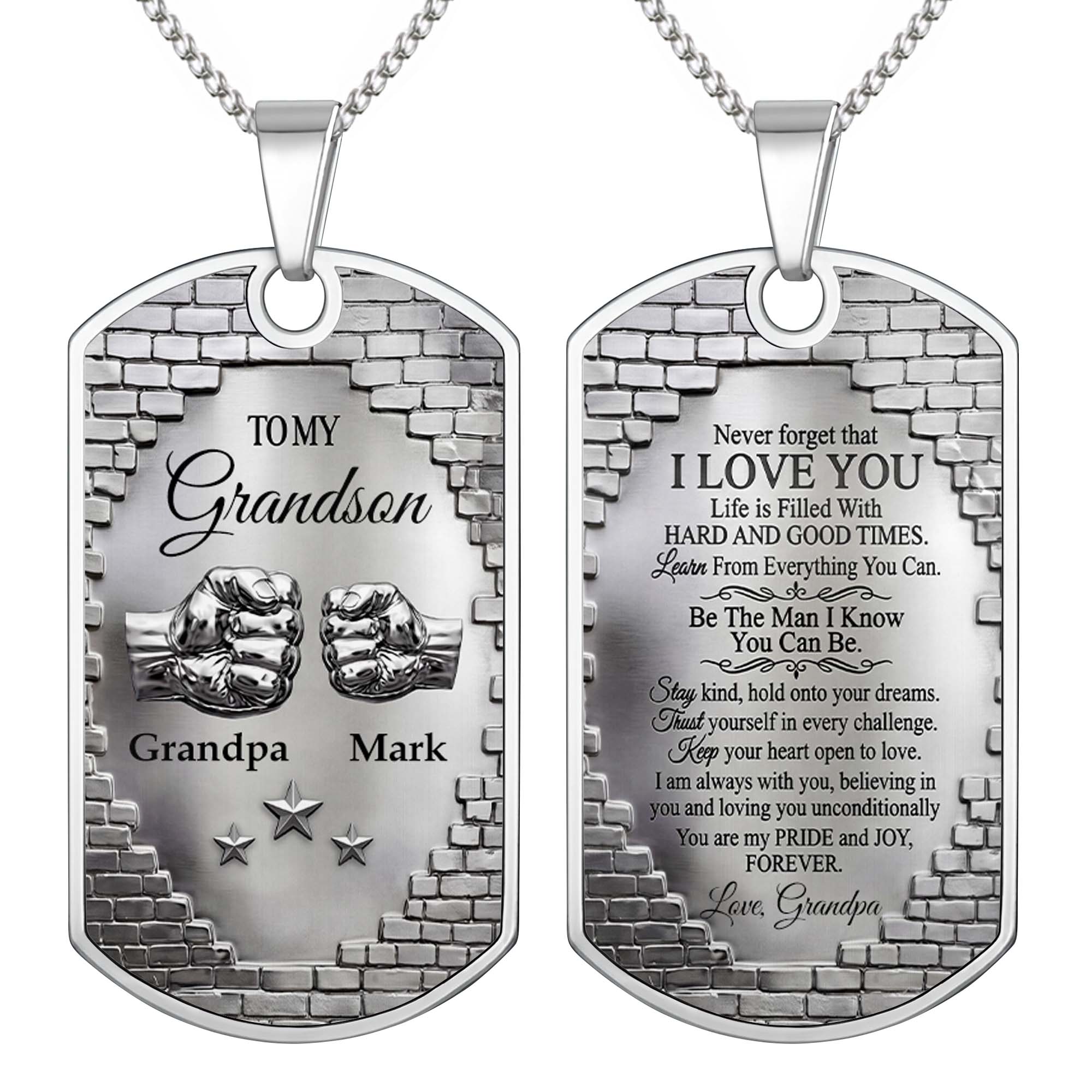 Personalized Dog Tag Necklace Custom Name for Grandson Gift Dog Tag Necklace GradoCreations