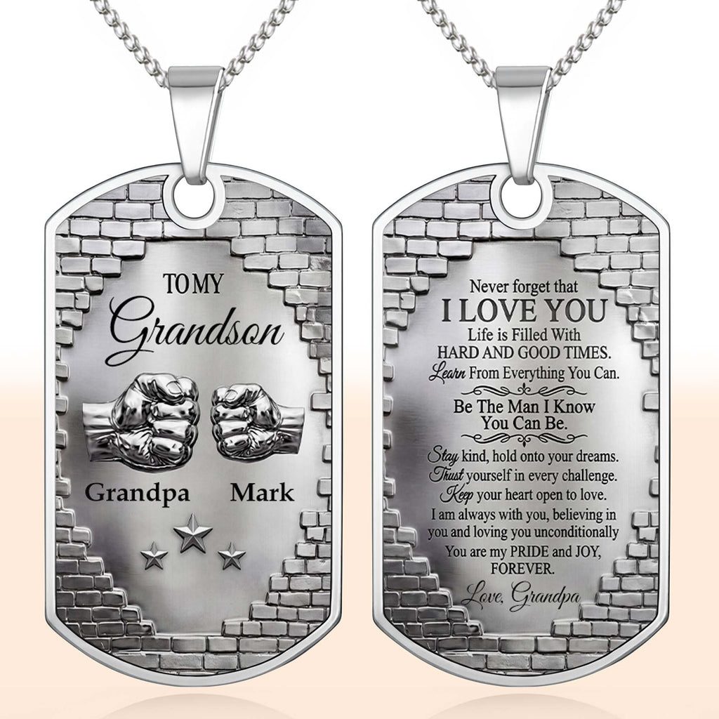 Personalized Dog Tag Necklace Custom Name for Grandson Gift Dog Tag Necklace GradoCreations