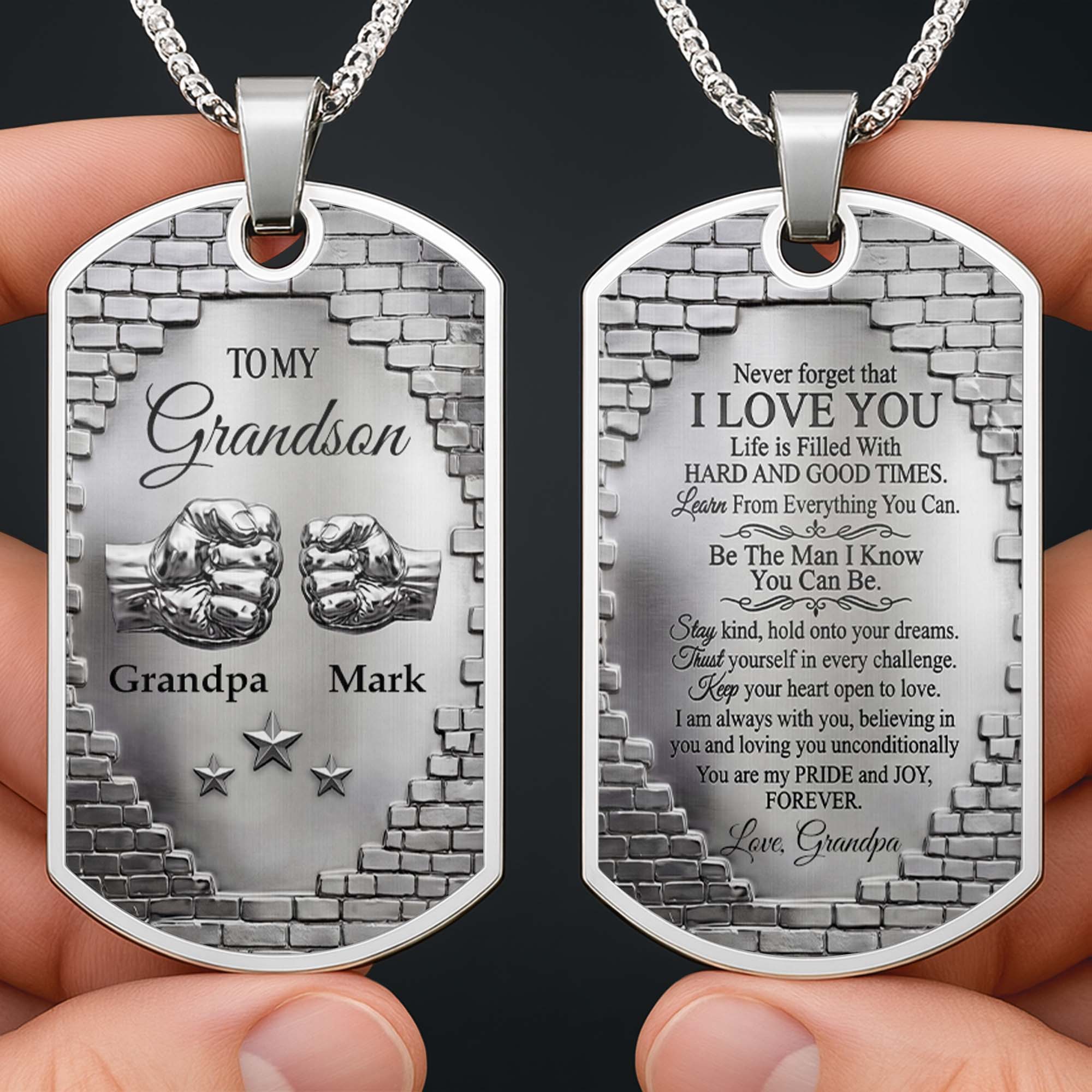 Personalized Dog Tag Necklace Custom Name for Grandson Gift Dog Tag Necklace GradoCreations