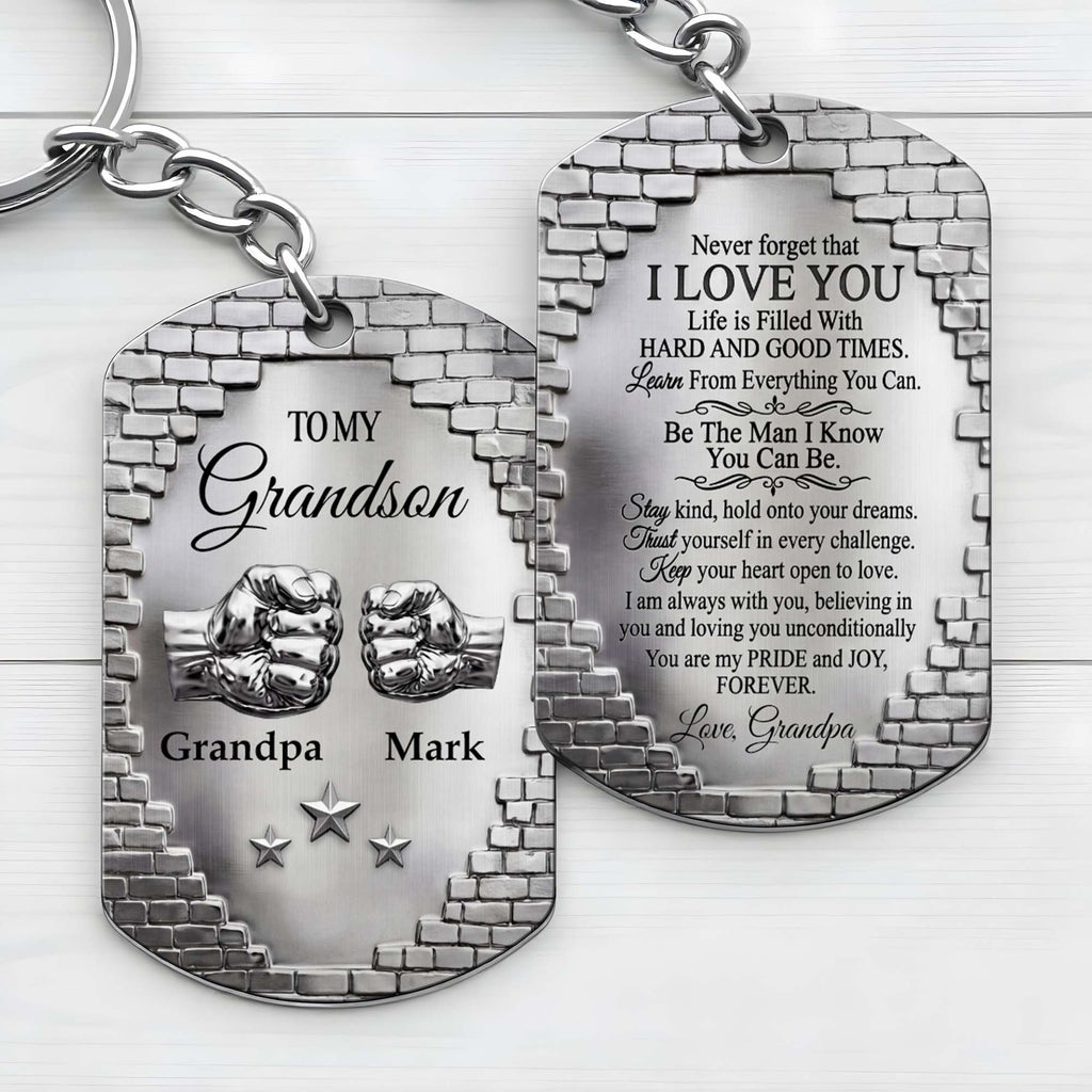 Personalized Stainless Steel Keychain for Grandson Gift Idea Stainless Steel Keychain GradoCreations