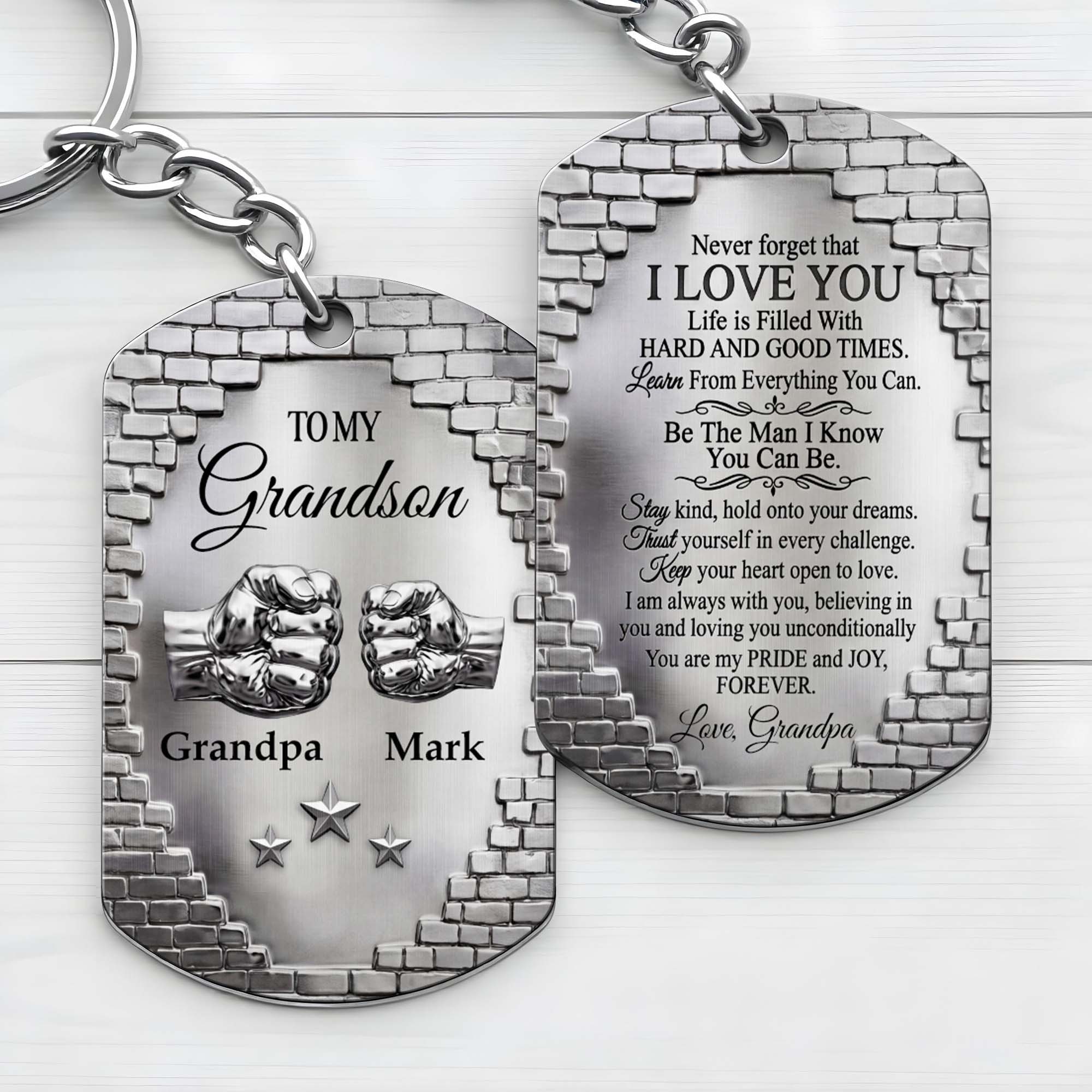 Personalized Stainless Steel Keychain for Grandson Gift Idea Stainless Steel Keychain GradoCreations