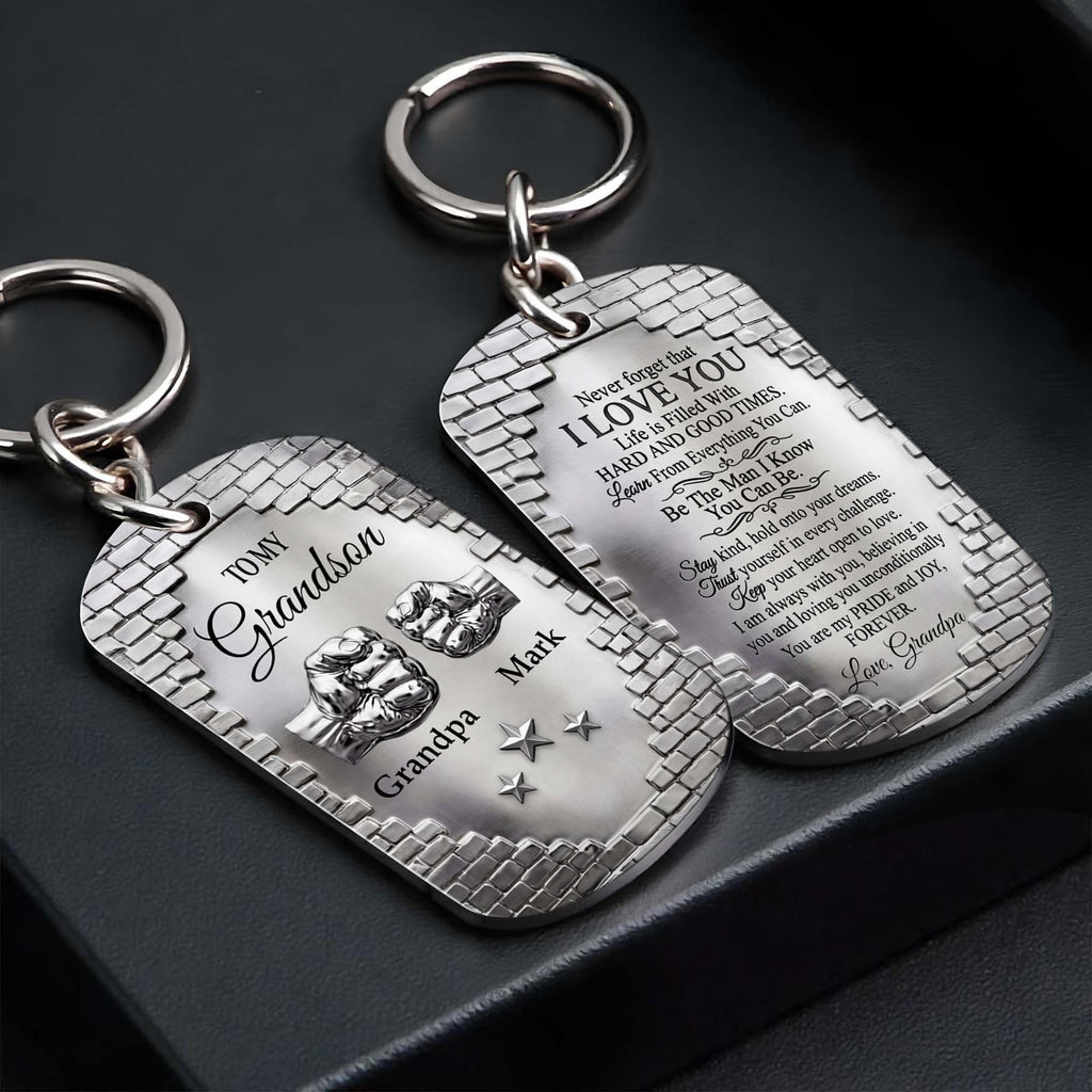 Personalized Stainless Steel Keychain for Grandson Gift Idea Stainless Steel Keychain GradoCreations