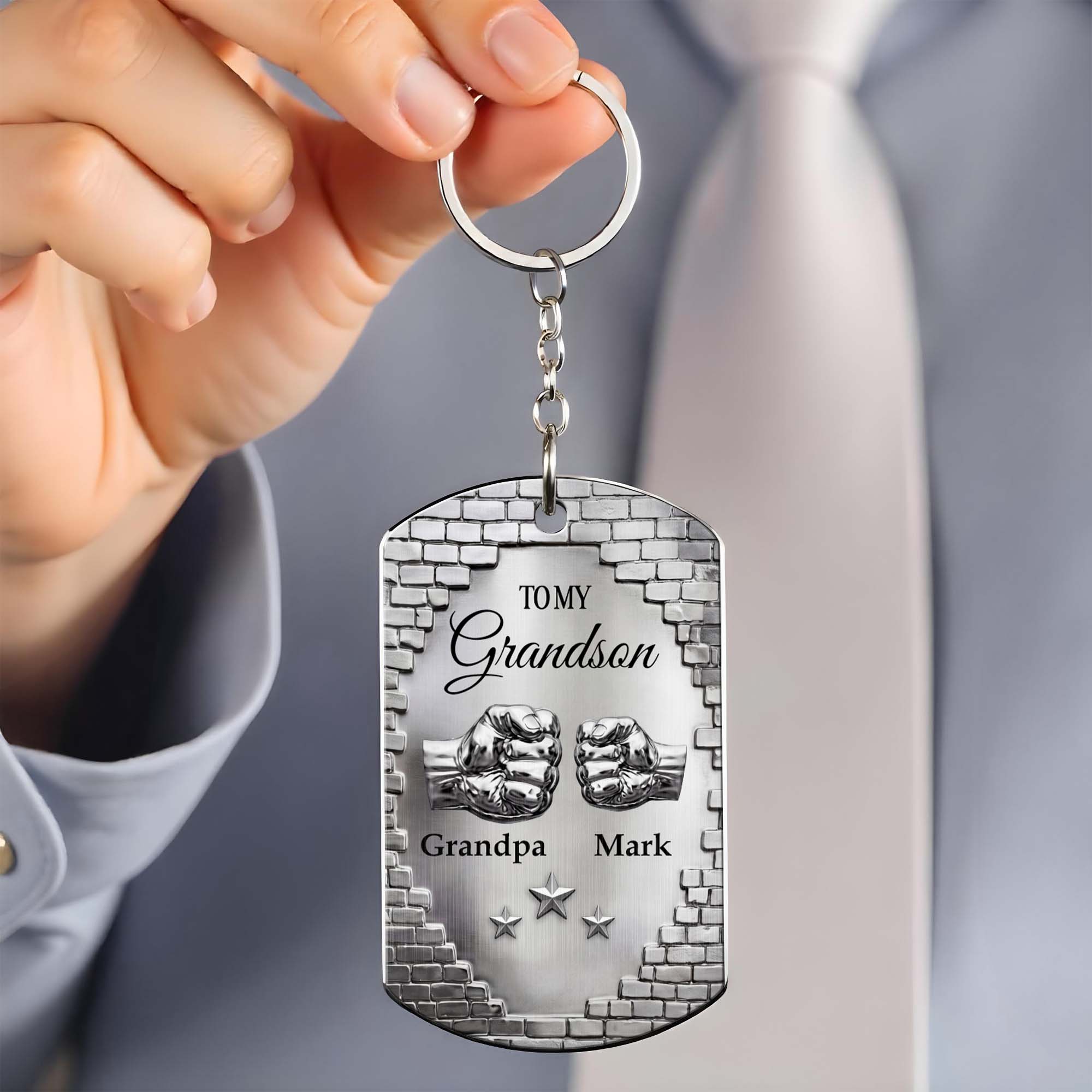 Personalized Stainless Steel Keychain for Grandson Gift Idea Stainless Steel Keychain GradoCreations
