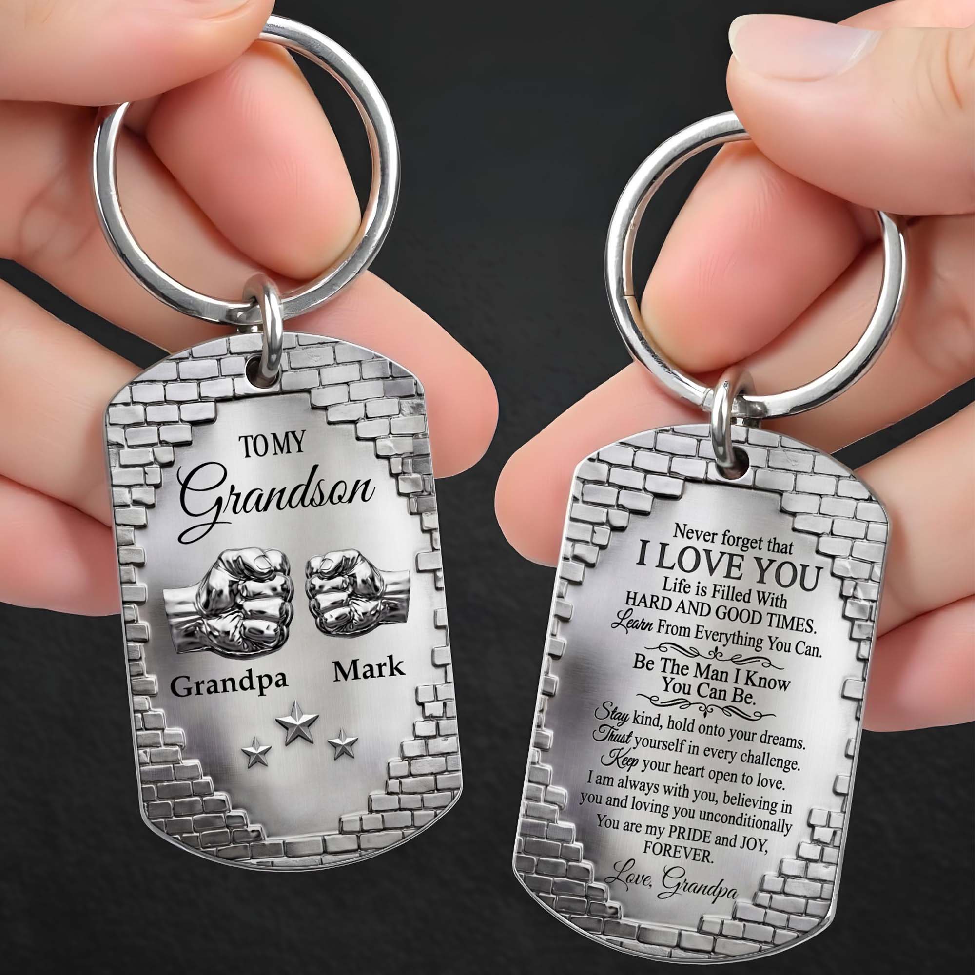 Personalized Stainless Steel Keychain for Grandson Gift Idea Stainless Steel Keychain GradoCreations