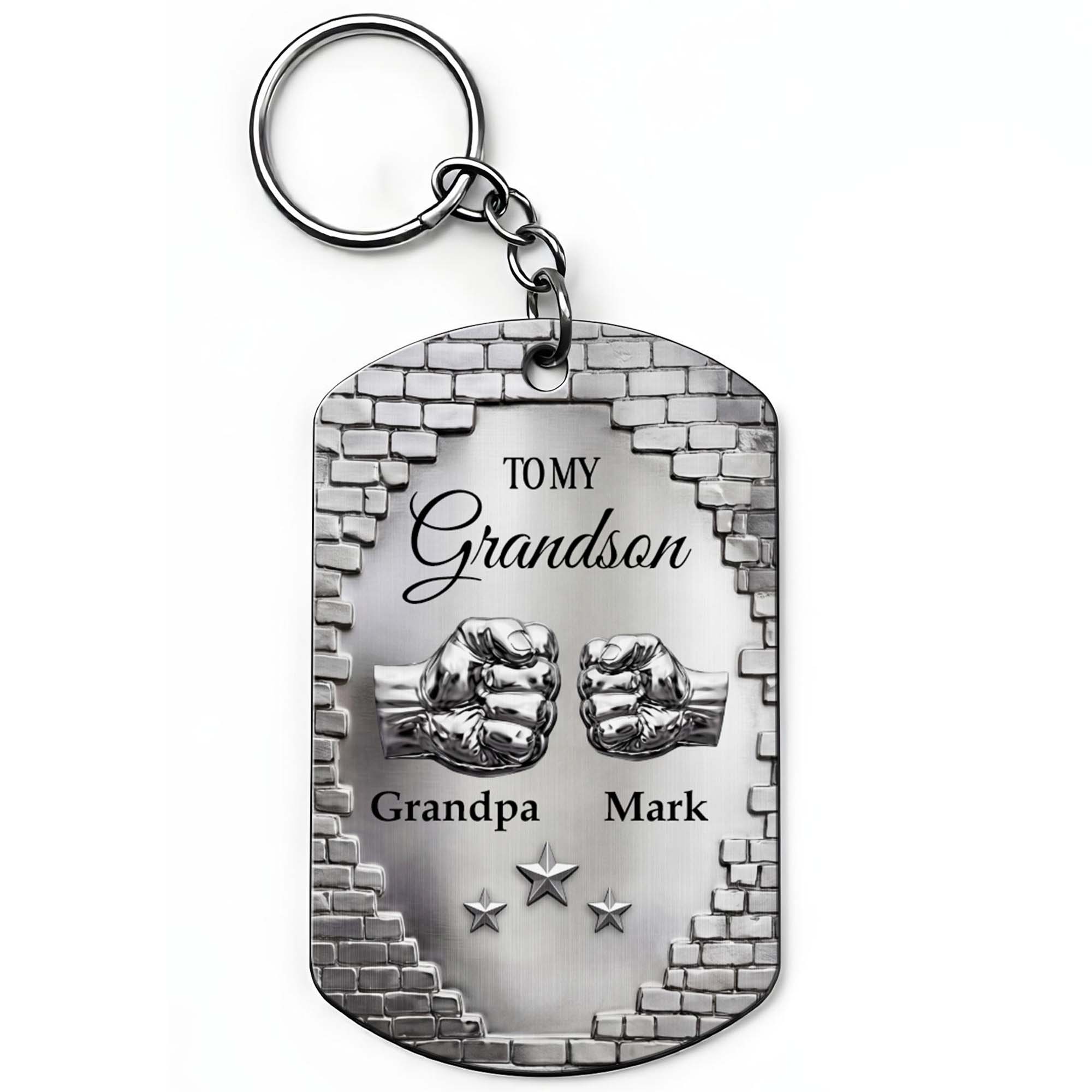 Personalized Stainless Steel Keychain for Grandson Gift Idea Stainless Steel Keychain GradoCreations