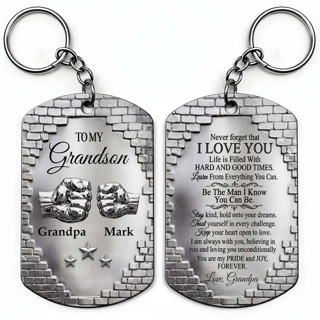 Personalized Stainless Steel Keychain for Grandson Gift Idea Stainless Steel Keychain GradoCreations