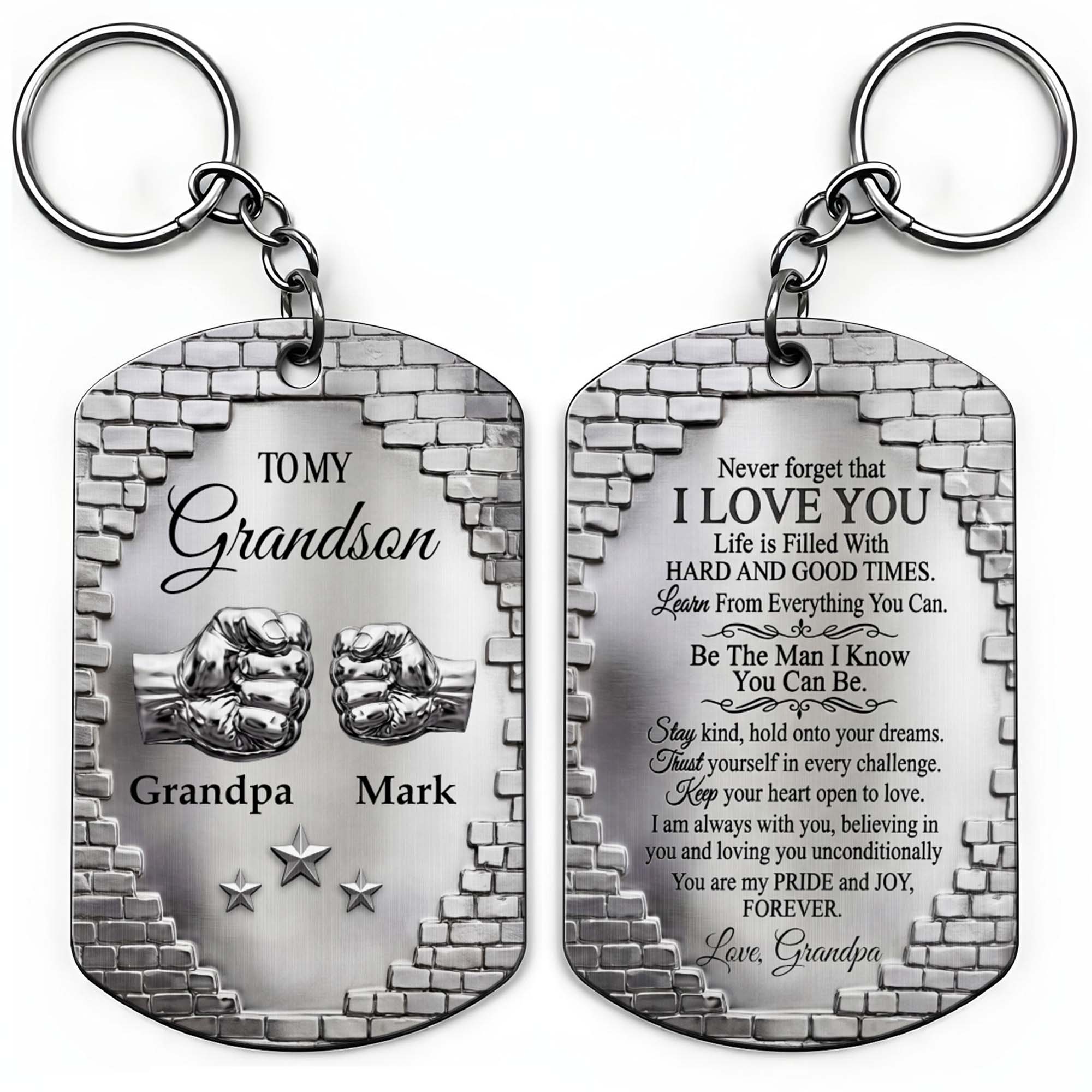 Personalized Stainless Steel Keychain for Grandson Gift Idea Stainless Steel Keychain GradoCreations