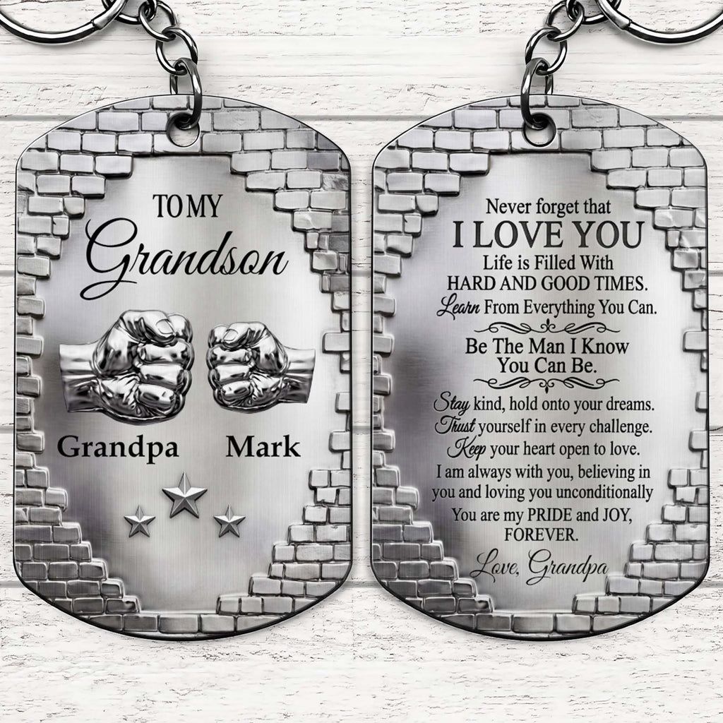 Personalized Stainless Steel Keychain for Grandson Gift Idea Stainless Steel Keychain GradoCreations
