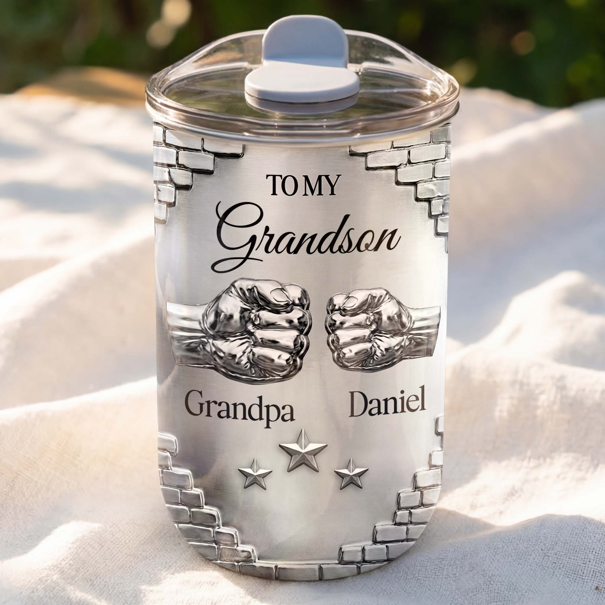 Personalized 10oz Tumbler Gift for Grandson Fist Bump Brick Wall 10oz tumbler GradoCreations