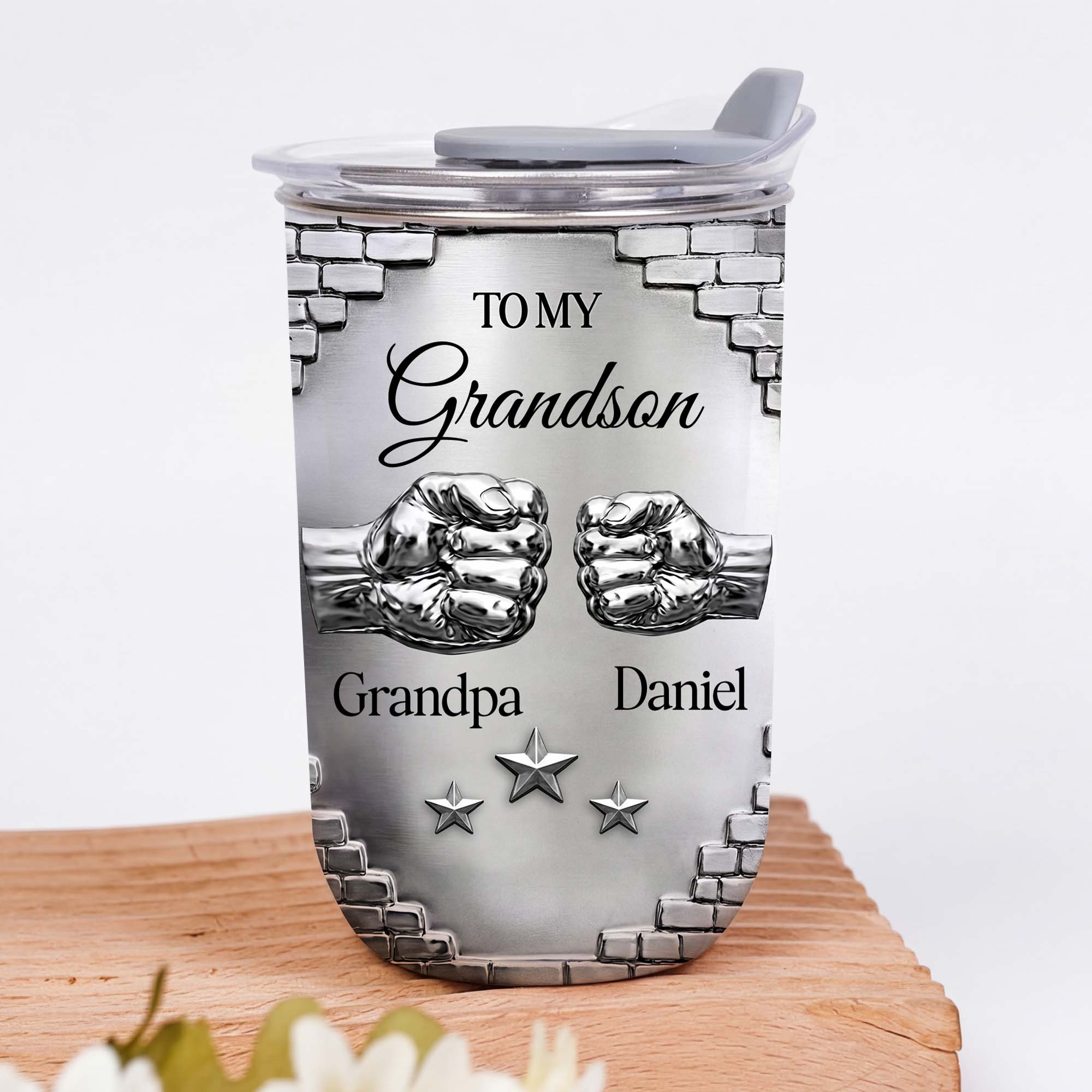 Personalized 10oz Tumbler Gift for Grandson Fist Bump Brick Wall 10oz tumbler GradoCreations