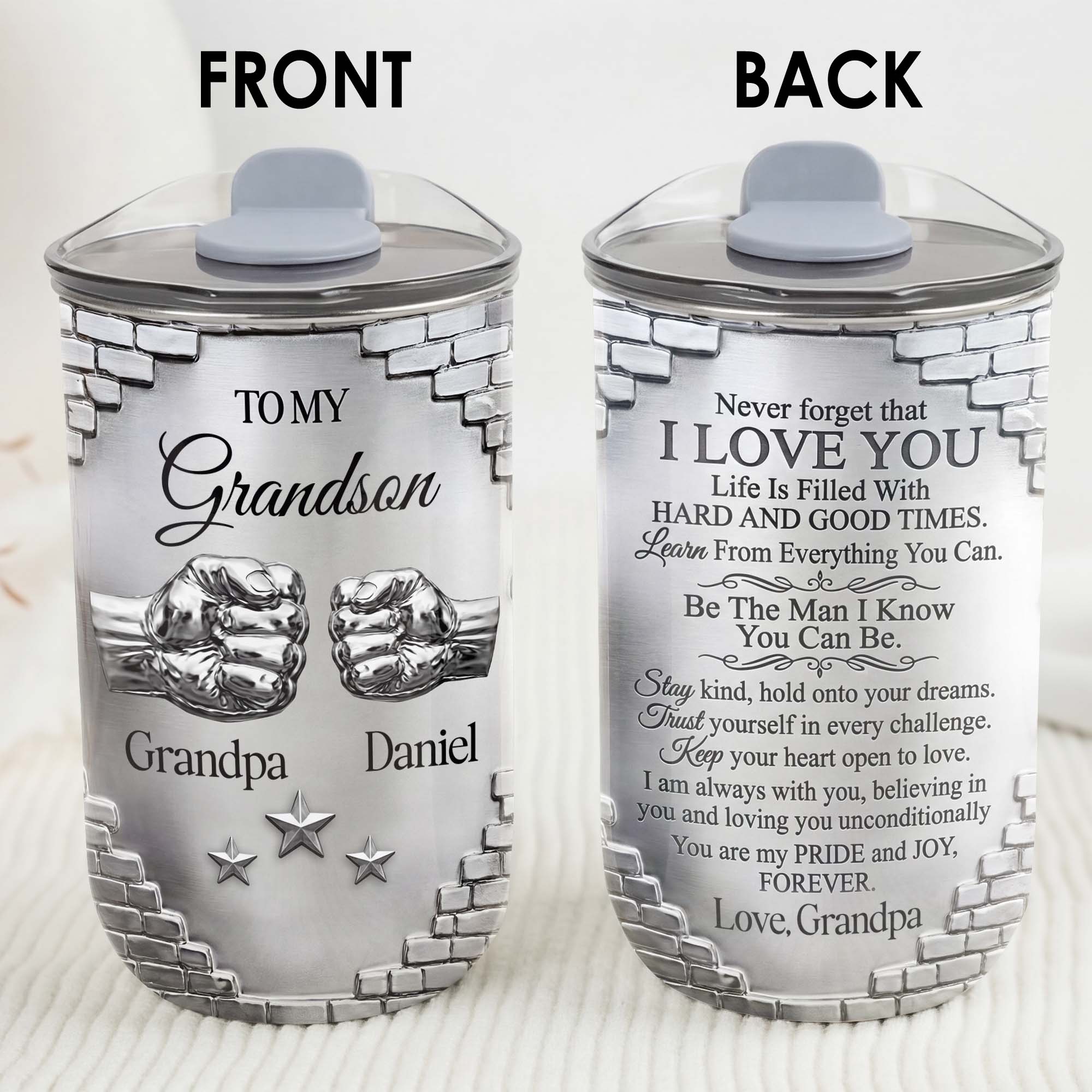 Personalized 10oz Tumbler Gift for Grandson Fist Bump Brick Wall 10oz tumbler GradoCreations