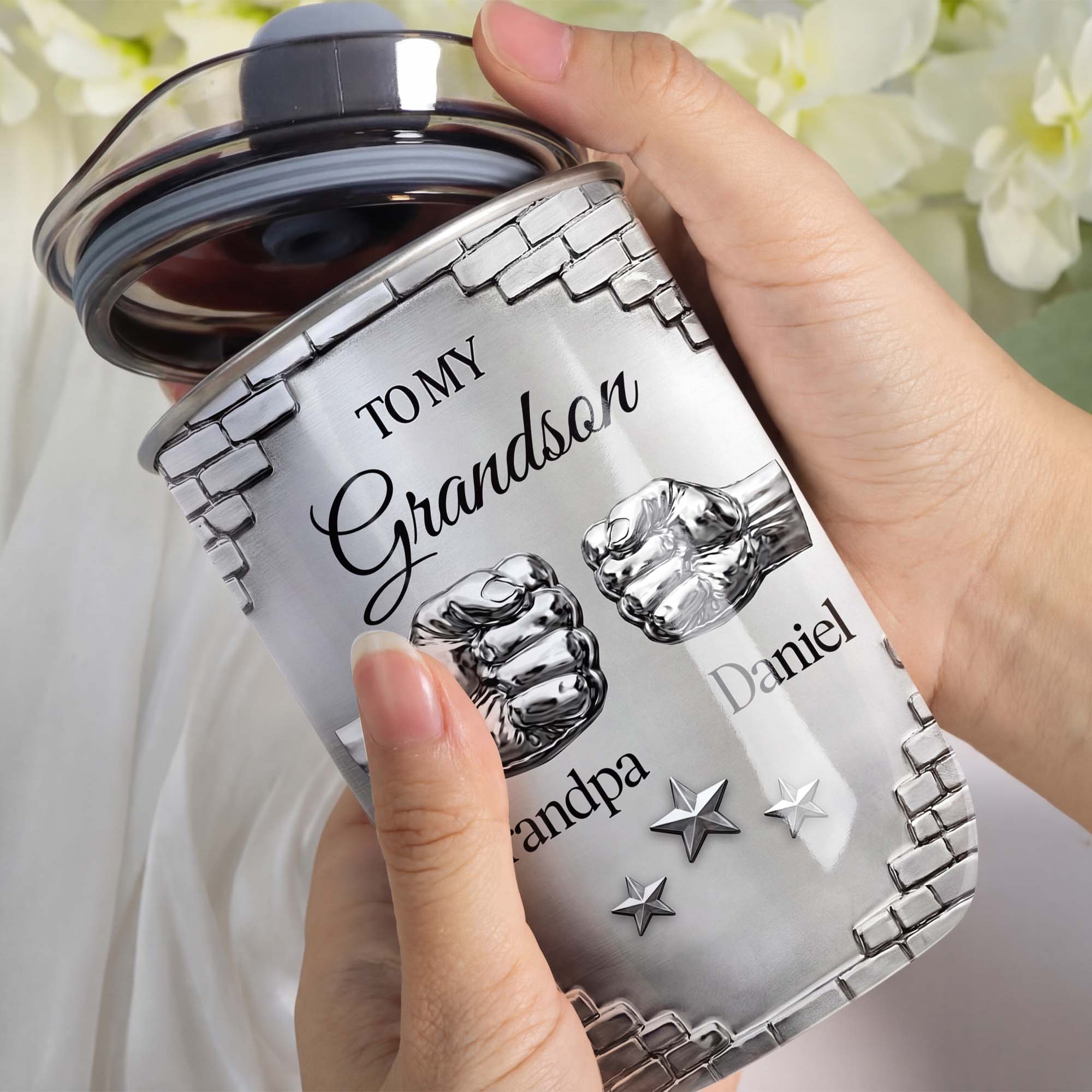 Personalized 10oz Tumbler Gift for Grandson Fist Bump Brick Wall 10oz tumbler GradoCreations